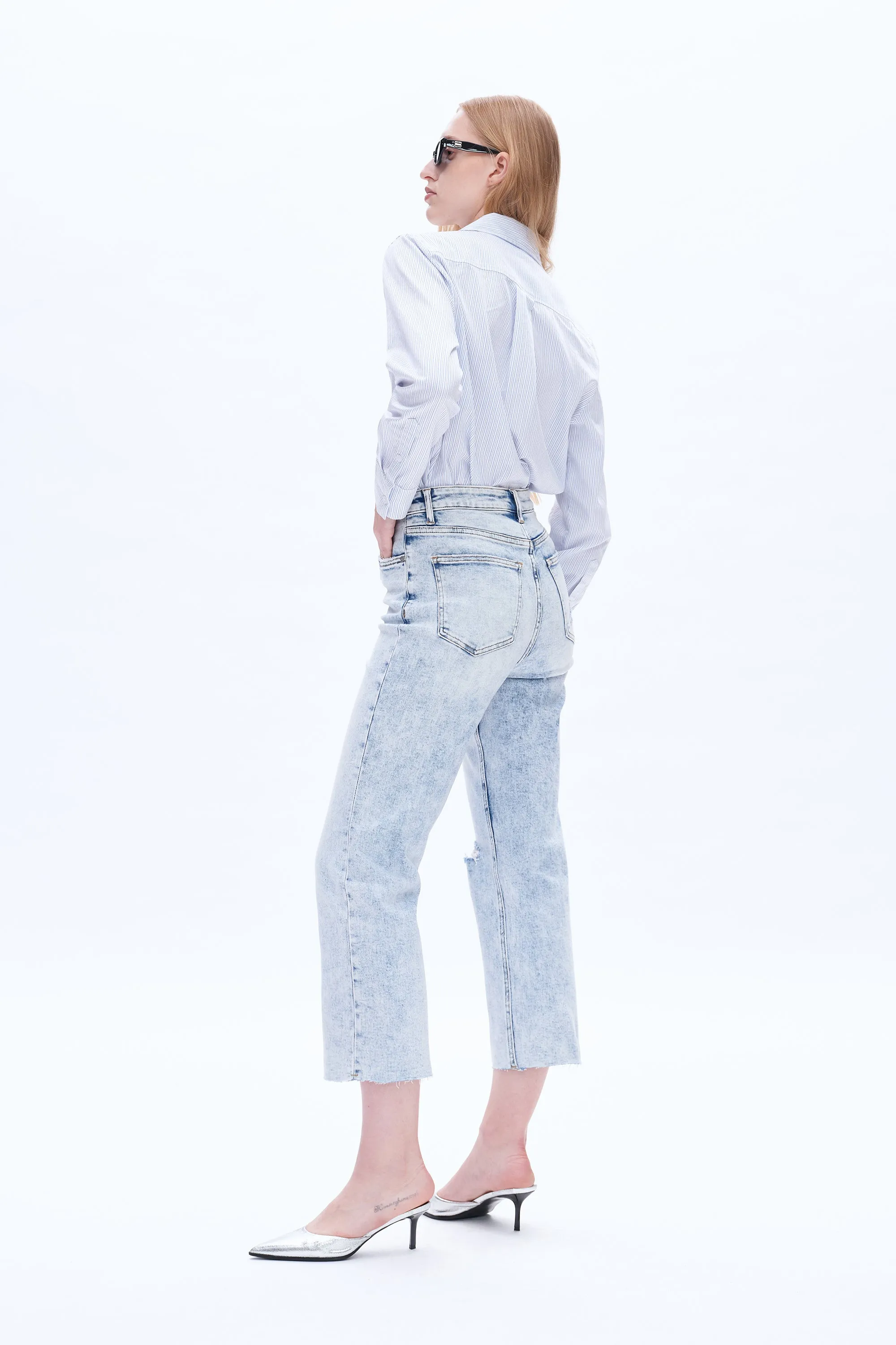 HIGH RISE STRAIGHT RAW HEM JEANS BYT5173 (BYHE089) SNOWFLAKE