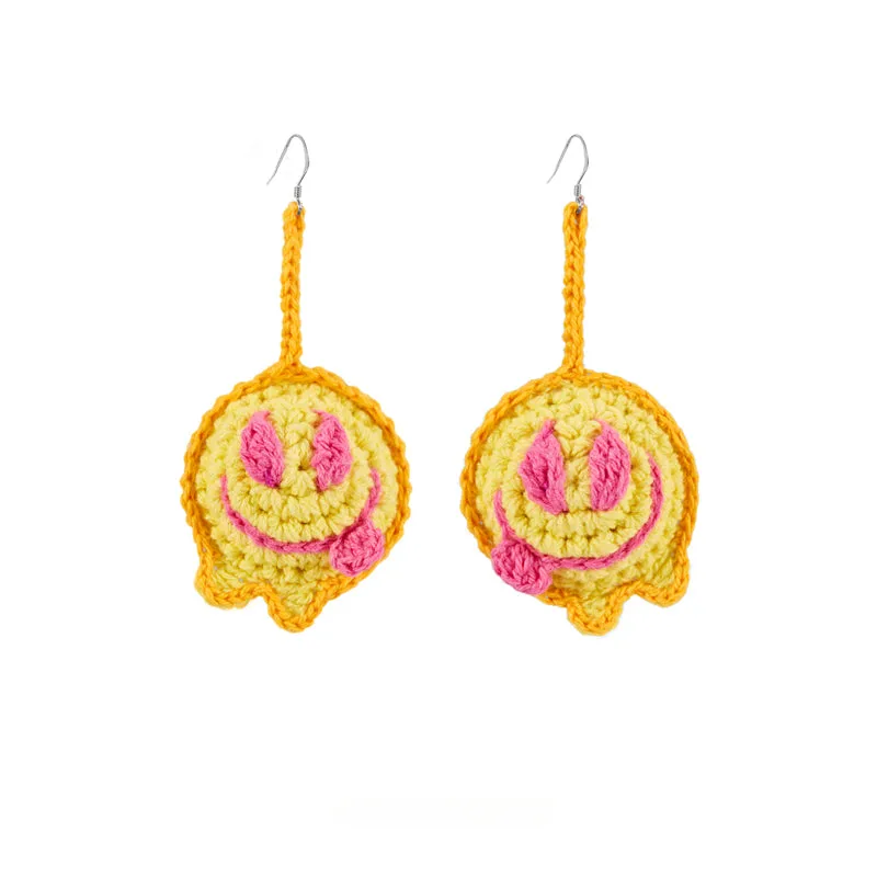 LB Hand Crochet Funny Smiling Face Earrings Long Ear Clip LOJL100