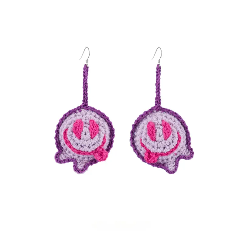 LB Hand Crochet Funny Smiling Face Earrings Long Ear Clip LOJL100