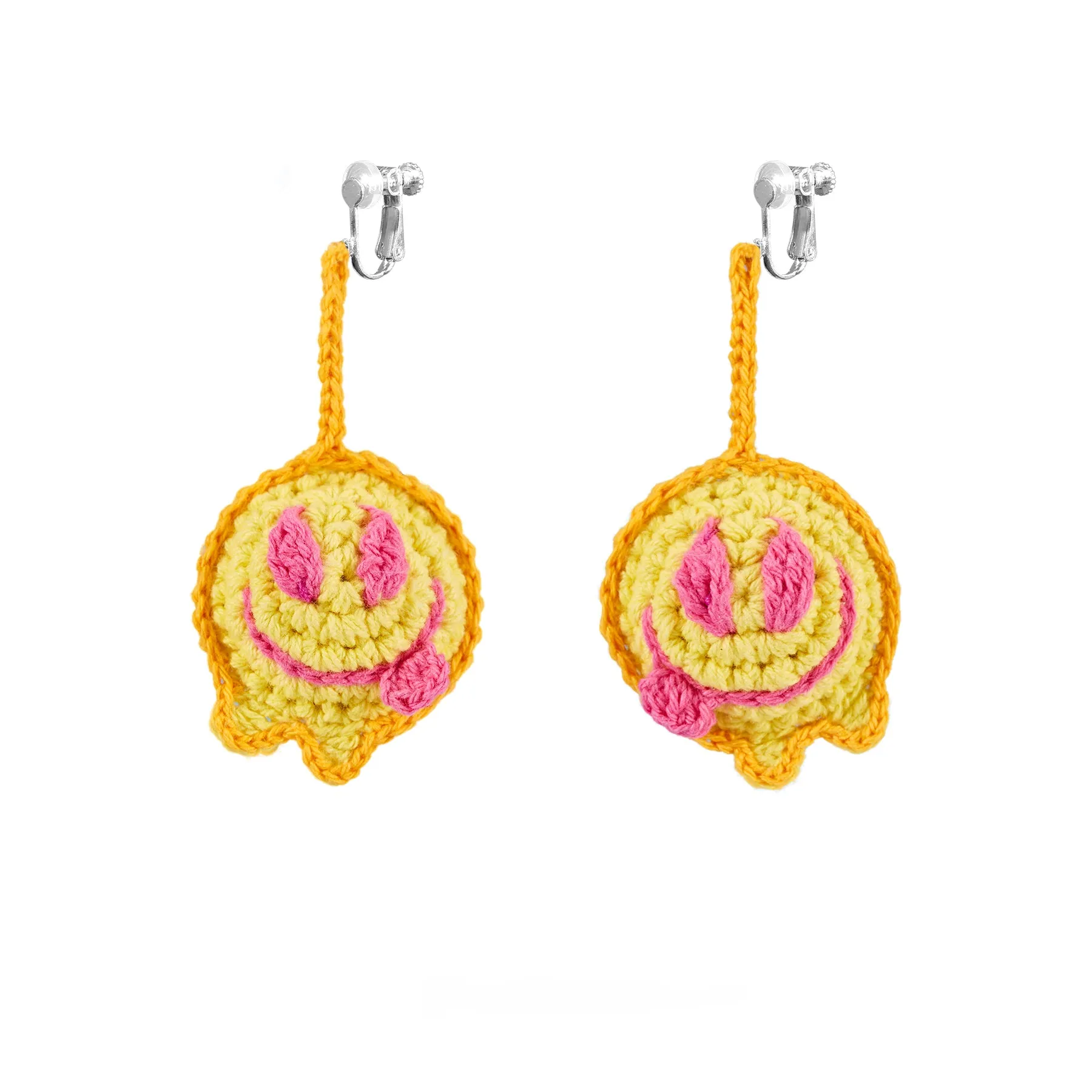 LB Hand Crochet Funny Smiling Face Earrings Long Ear Clip LOJL100