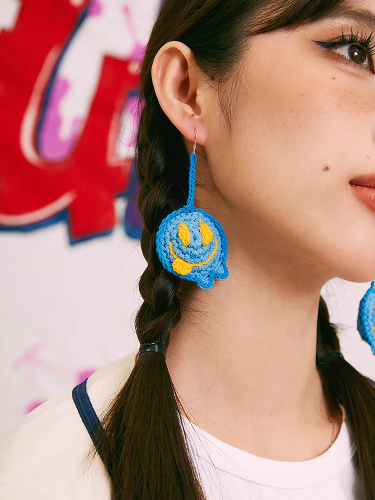 LB Hand Crochet Funny Smiling Face Earrings Long Ear Clip LOJL100