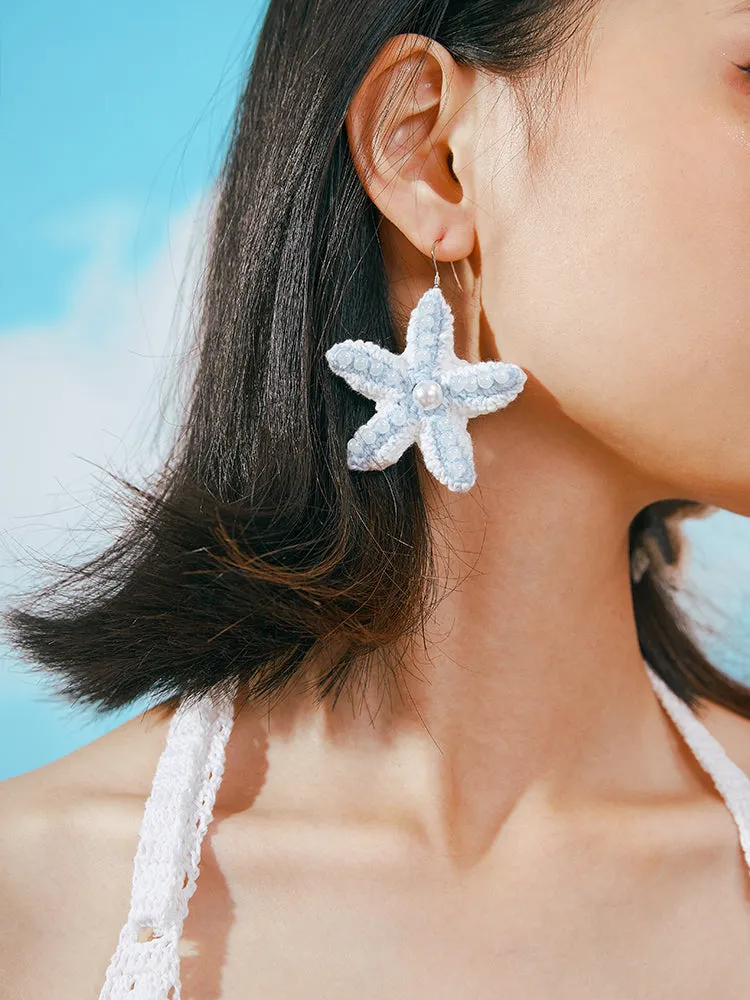 LB Hand Crochet Starfish Earrings Pearl Seaside Ear Clip LOJL90