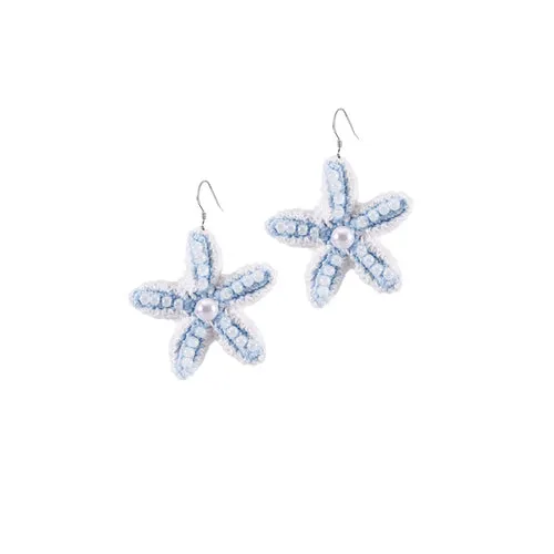 LB Hand Crochet Starfish Earrings Pearl Seaside Ear Clip LOJL90