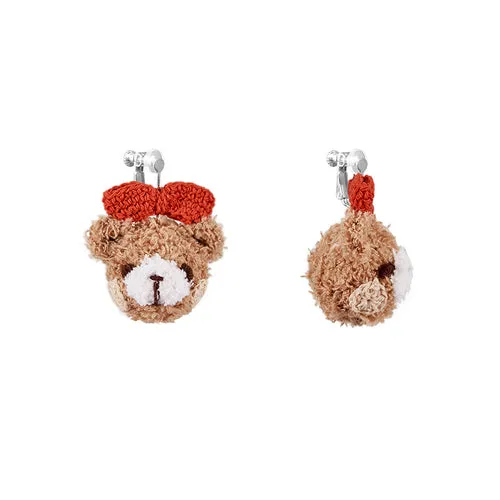 LB Hand Crochet Teddy Bear Earrings Bow Bear Ear Clip LOJL91