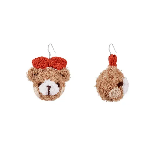 LB Hand Crochet Teddy Bear Earrings Bow Bear Ear Clip LOJL91