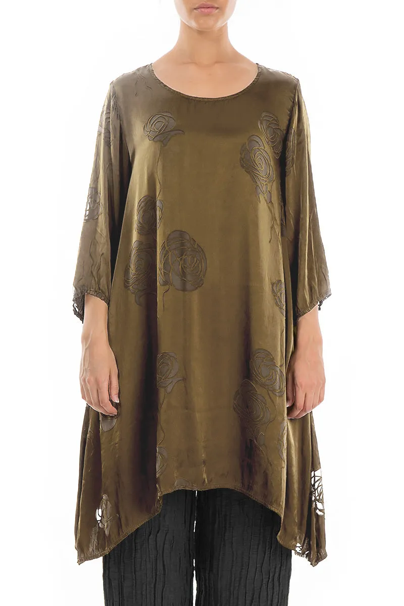 Longer Sides Roses Silver Sage Silk Tunic