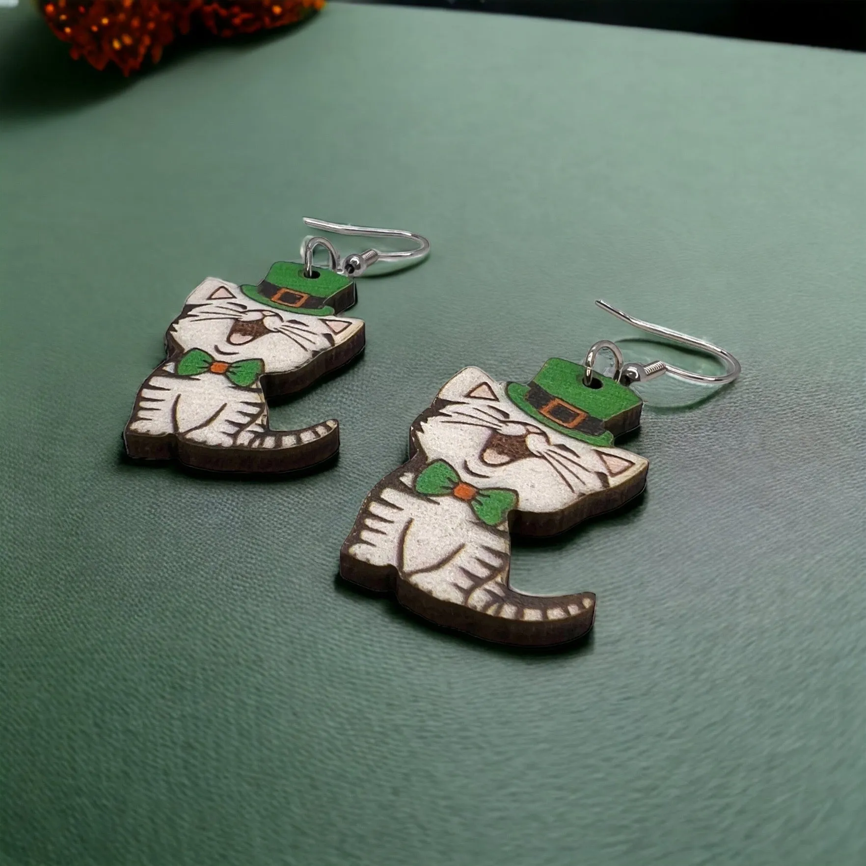 Lucky Cat Earrings - Saint Patrick's Day, Green Earrings, Lucky Earrings, Luck Accessories, St. Patrick's Day