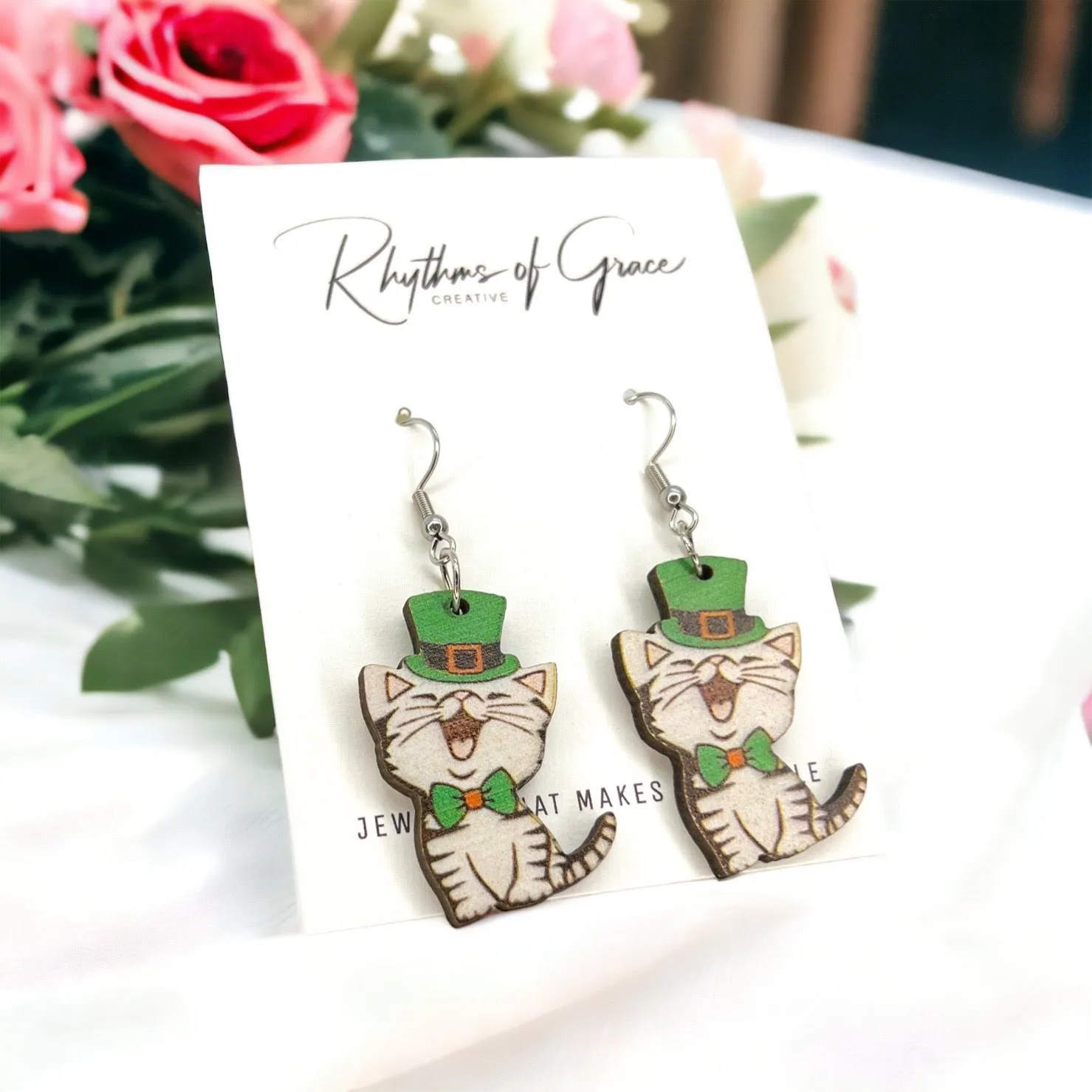 Lucky Cat Earrings - Saint Patrick's Day, Green Earrings, Lucky Earrings, Luck Accessories, St. Patrick's Day