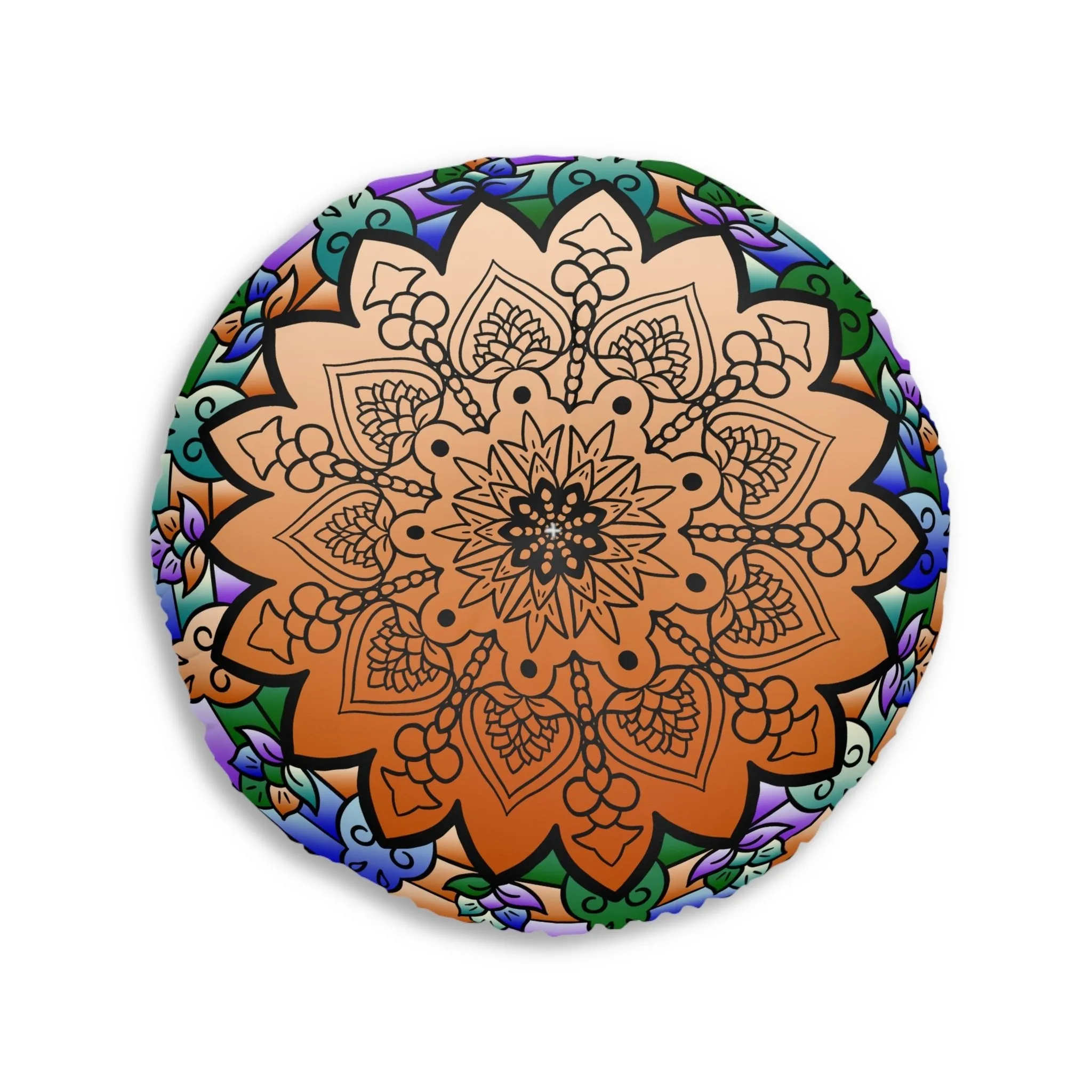 Mandala Art Hand Drawn Floor Cushion - Beautiful Colors on Dark Blue