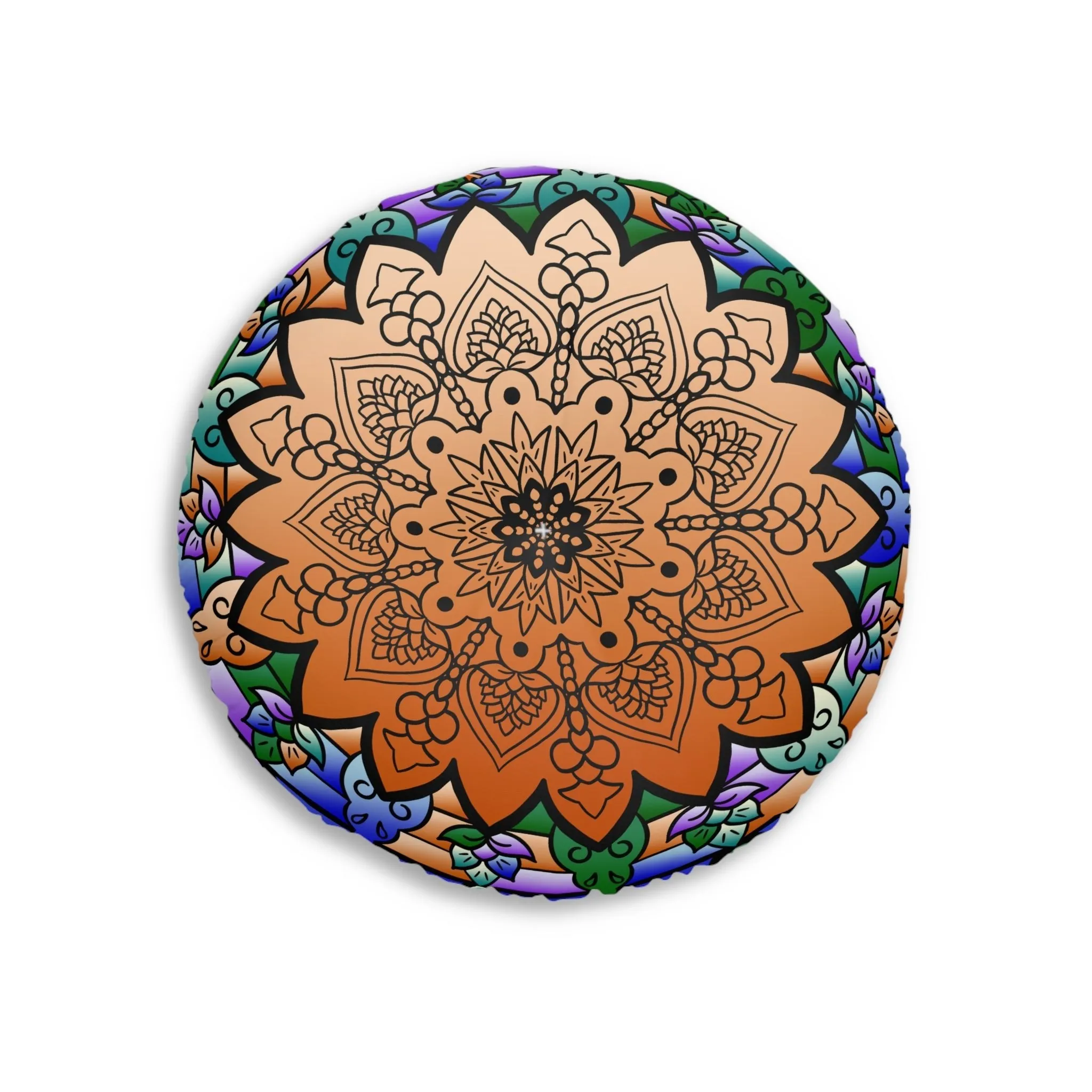 Mandala Art Hand Drawn Floor Cushion - Beautiful Colors on Dark Blue