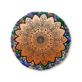 Mandala Art Hand Drawn Floor Cushion - Beautiful Colors on Dark Blue