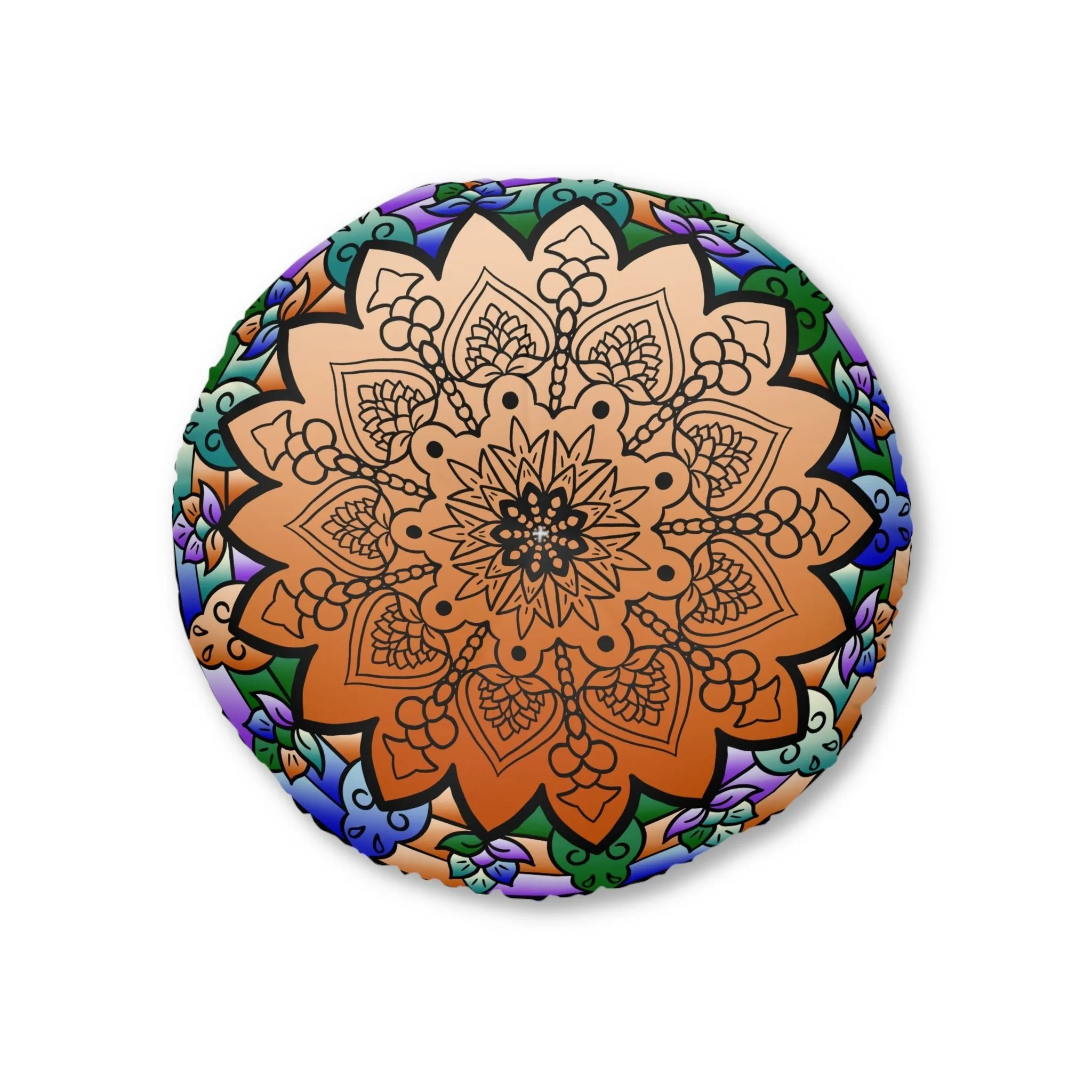 Mandala Art Hand Drawn Floor Cushion - Beautiful Colors on Dark Blue