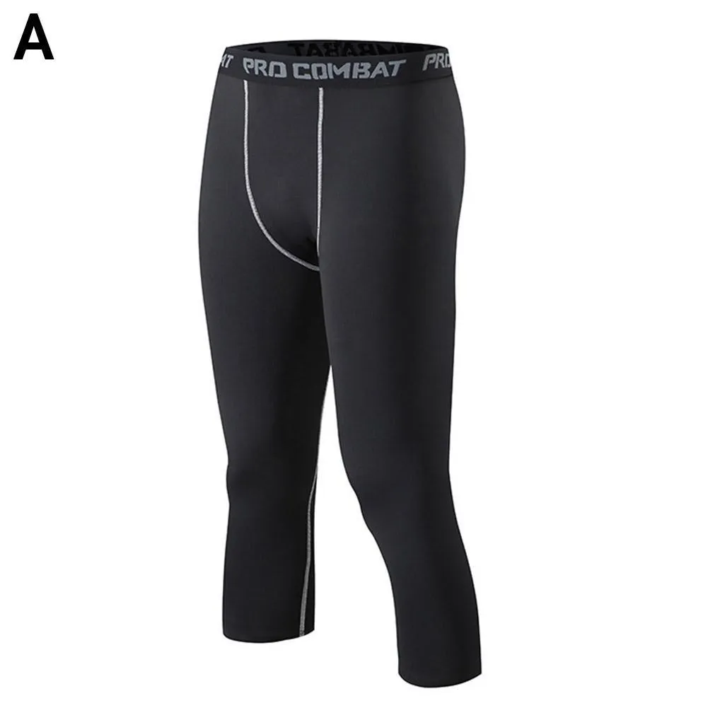 Men's 3/4 Cropped Joggers Elastic Compressions Trousers