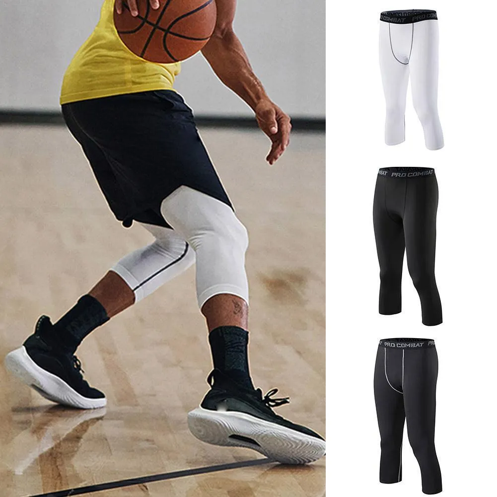 Men's 3/4 Cropped Joggers Elastic Compressions Trousers