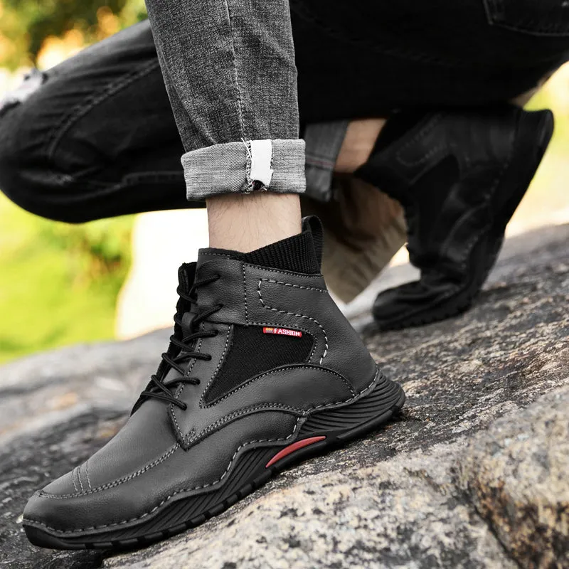 Mens Ankle Boots Hand Stitching Shoes-9659