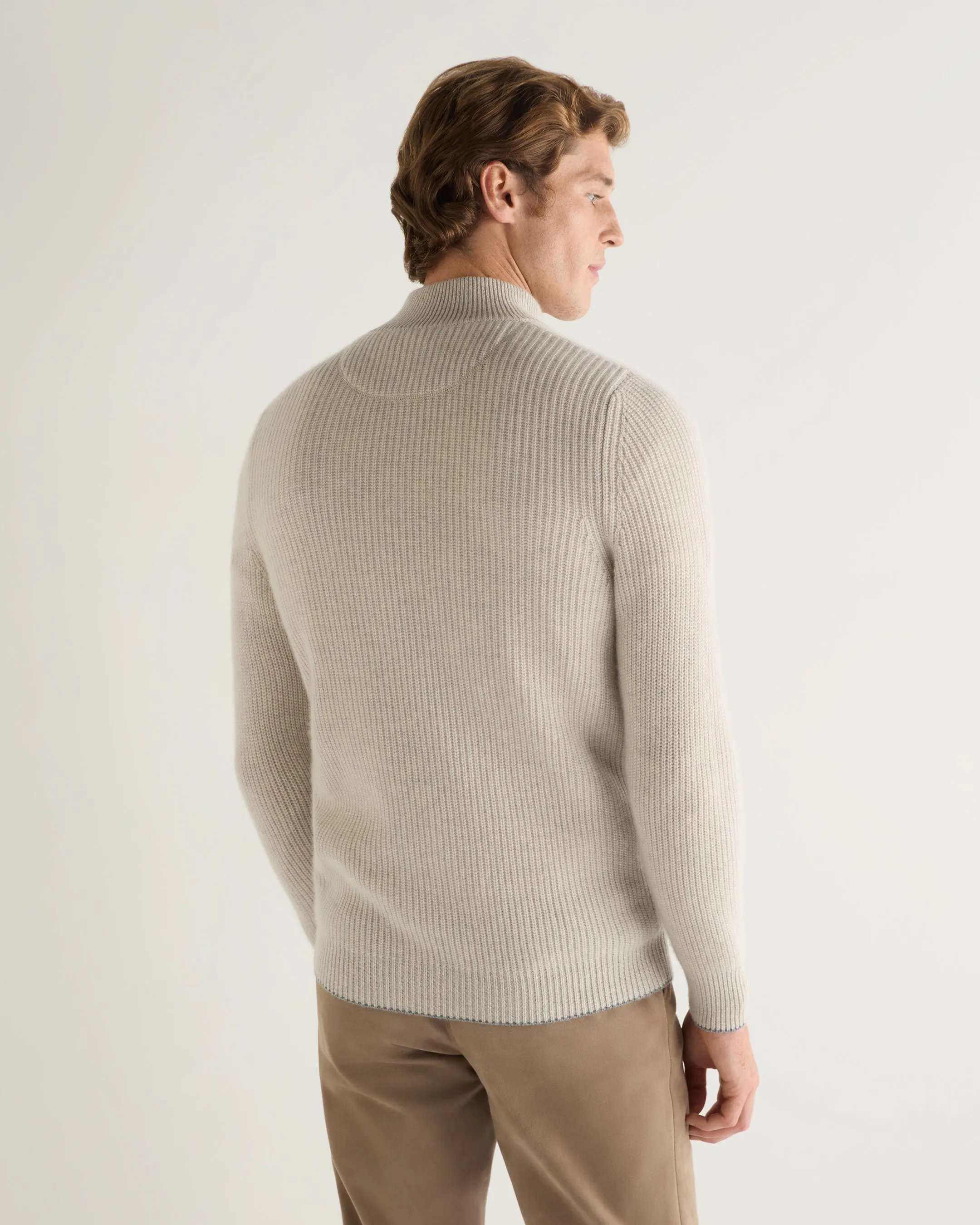 Men's Beauchamp Half Button Cashmere Jumper Pebble Grey