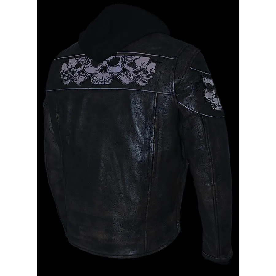 Men’s Distressed Brown Crossover Scooter Jacket w/ Reflective Skulls