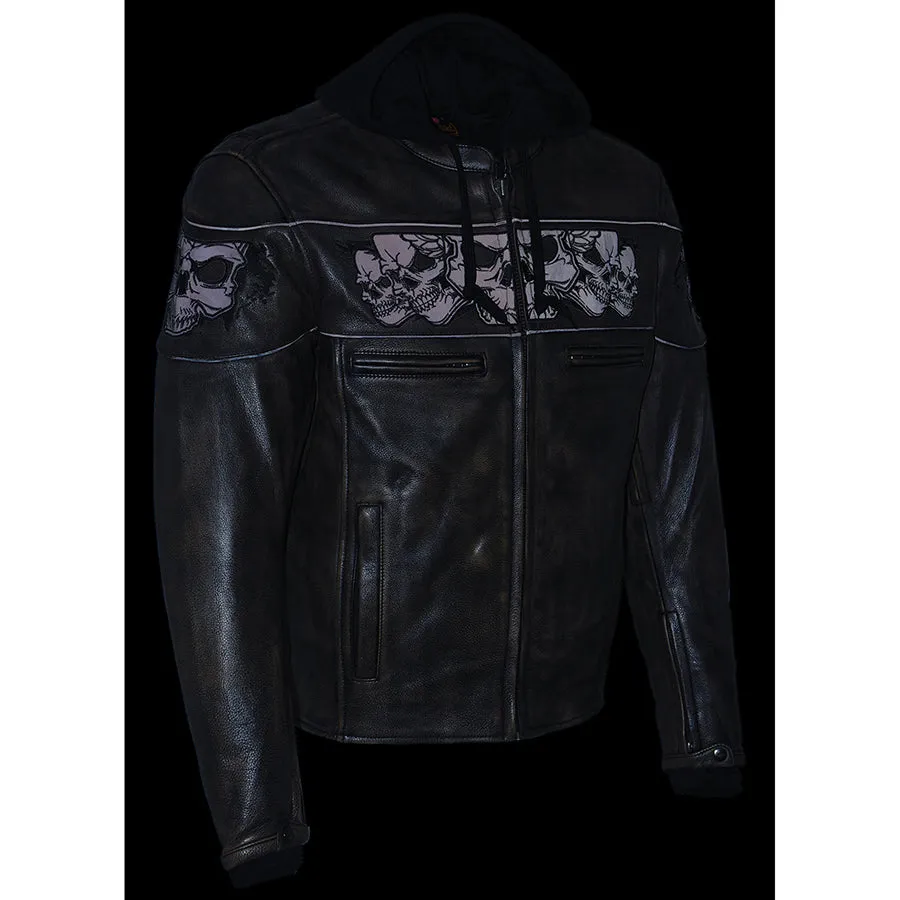 Men’s Distressed Brown Crossover Scooter Jacket w/ Reflective Skulls