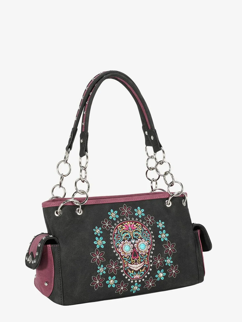 Montana West Embroidered Sugar Skull Concealed Carry Satchel