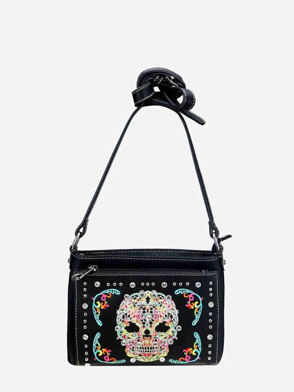 Montana West Embroidered Sugar Skull Organizer Crossbody