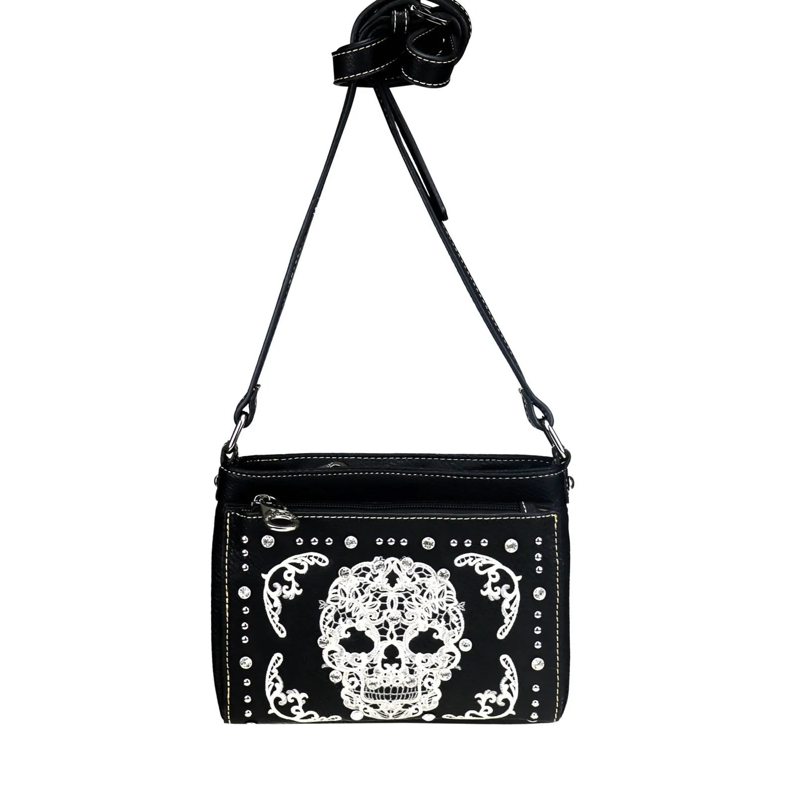 Montana West Embroidered Sugar Skull Organizer Crossbody