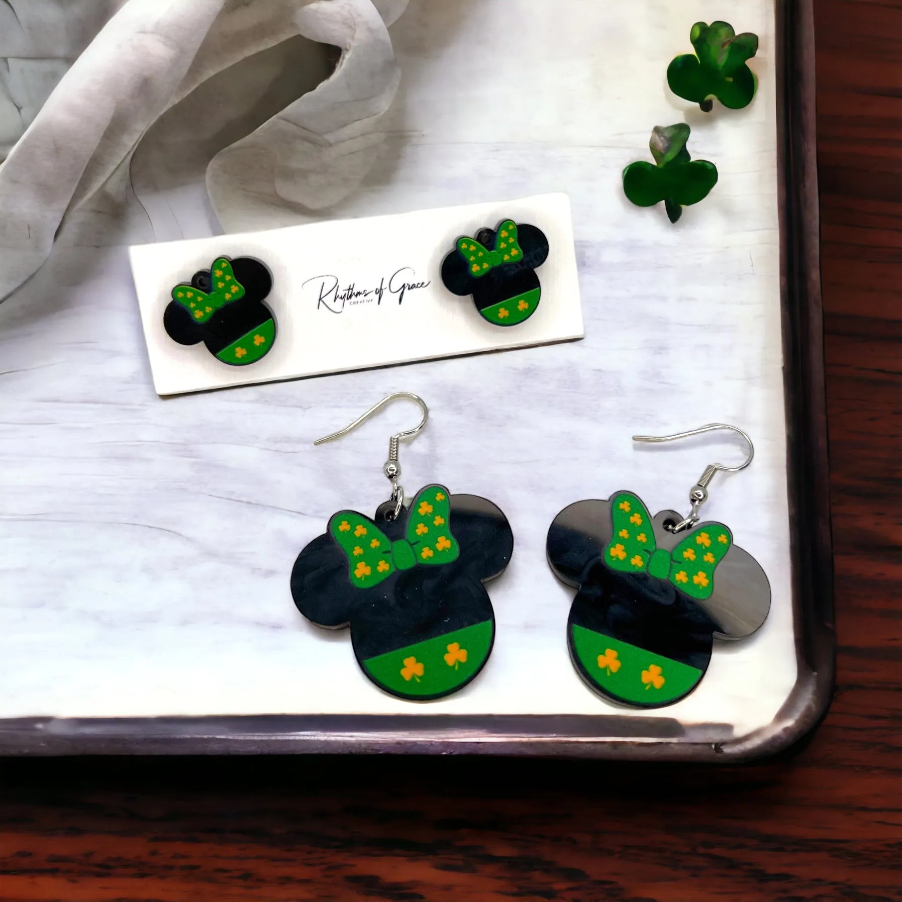 Mouse Ear Earrings - St Patty’s Day Earrings, Green Mouse Ears, Saint Patrick's Day, Green Accessories, Lucky Earrings, St. Patrick's Day