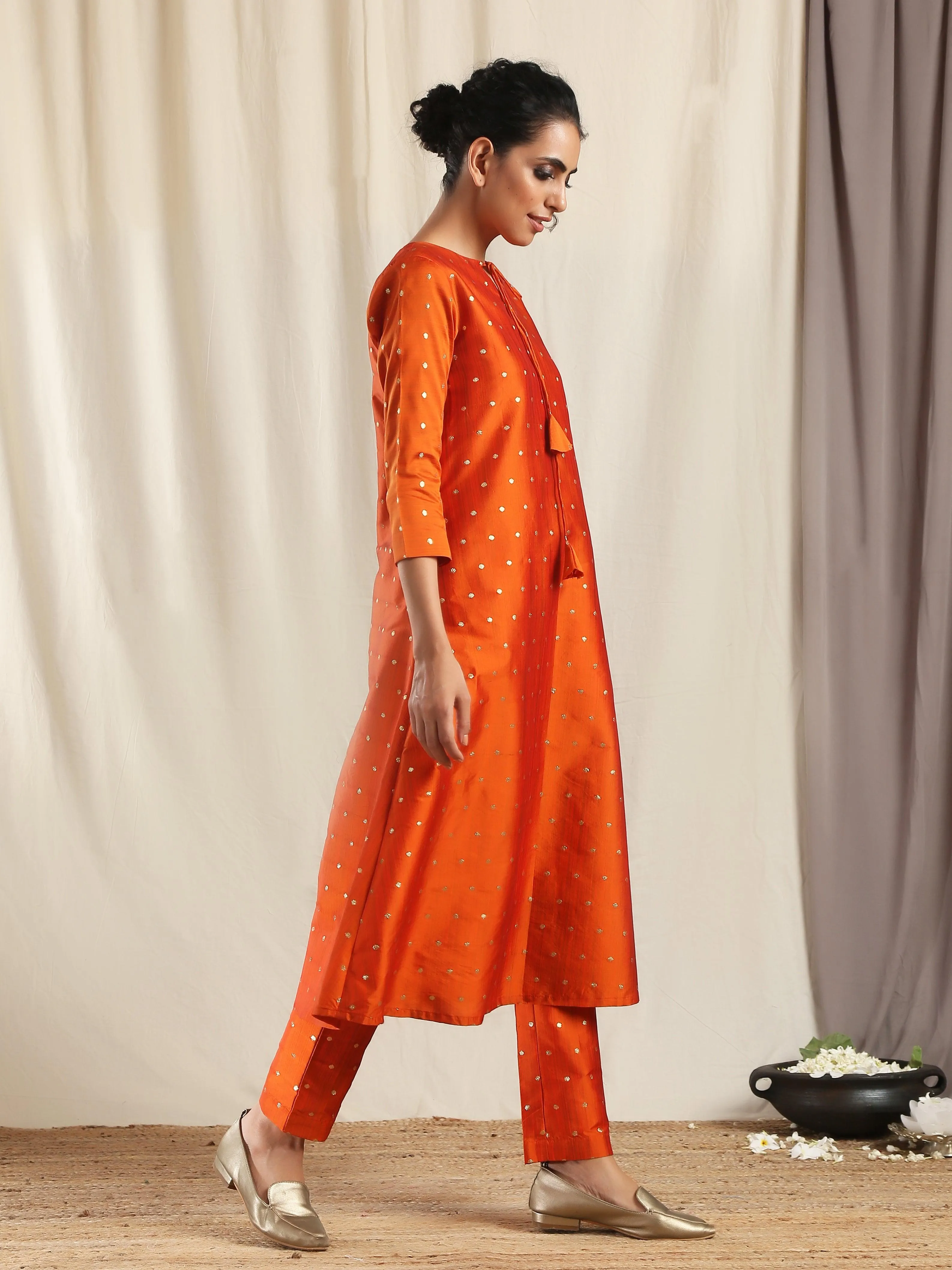 Orange Silk Kurta Pant Set