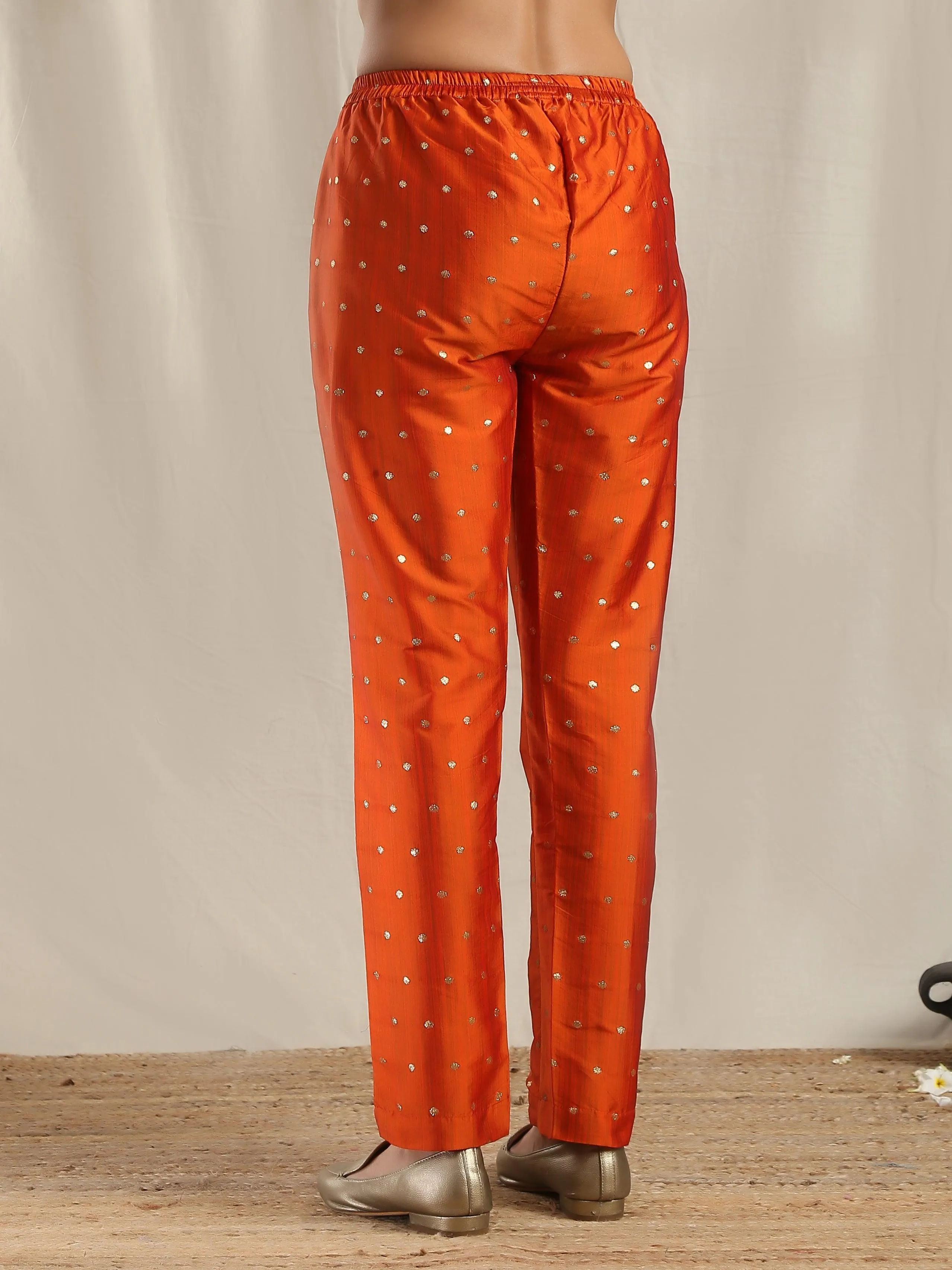 Orange Silk Kurta Pant Set