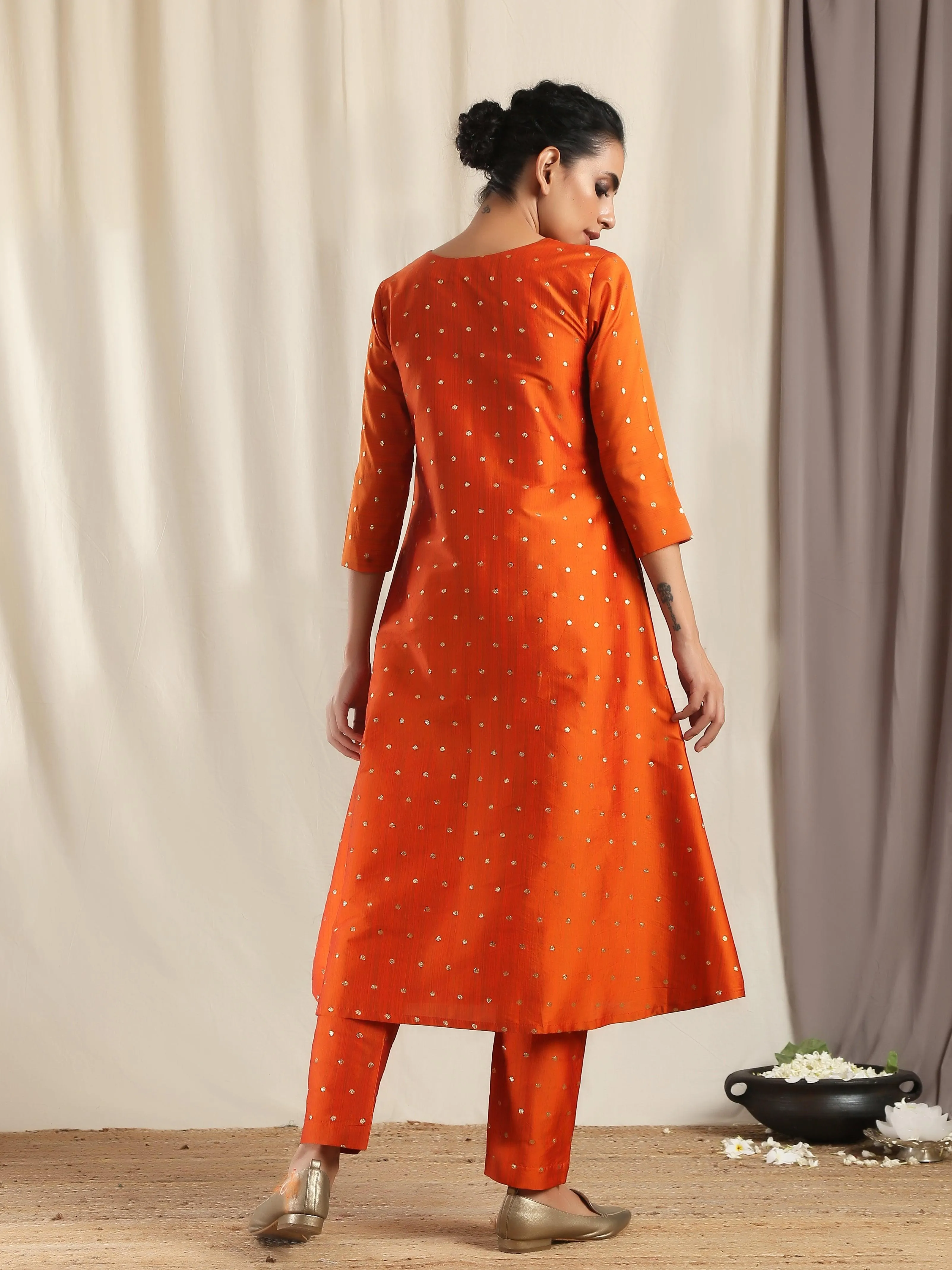 Orange Silk Kurta Pant Set