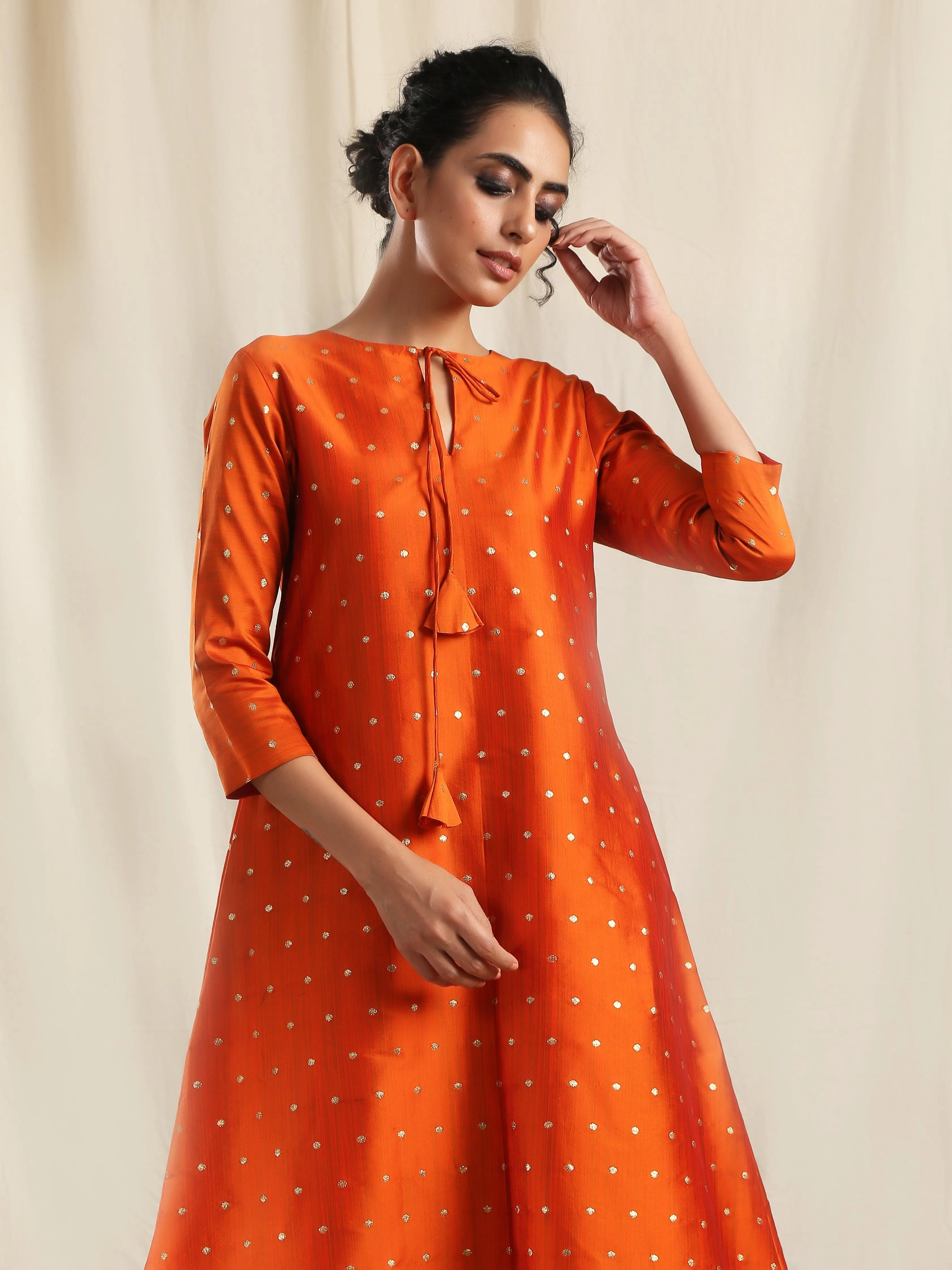 Orange Silk Kurta Pant Set