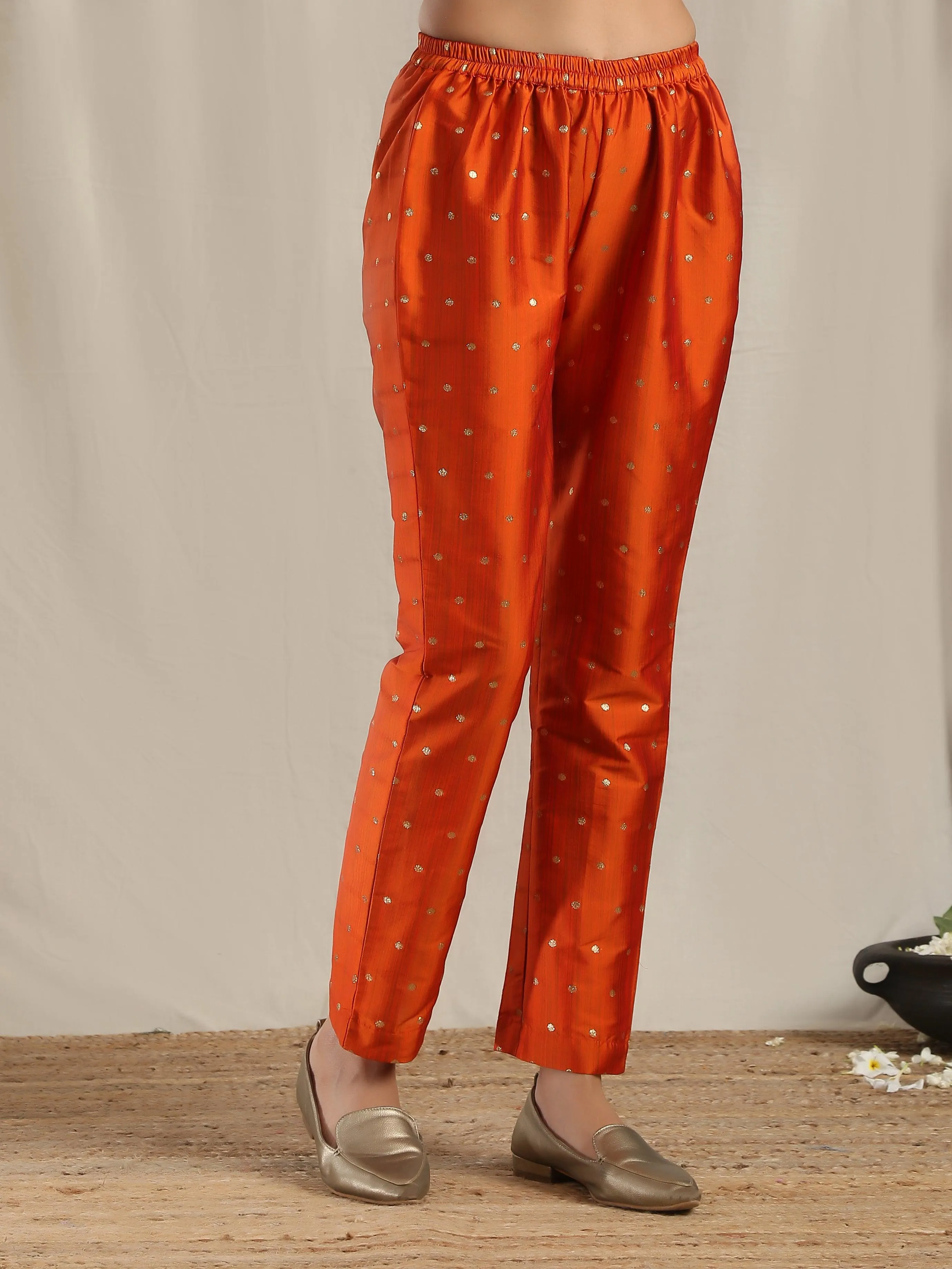 Orange Silk Kurta Pant Set