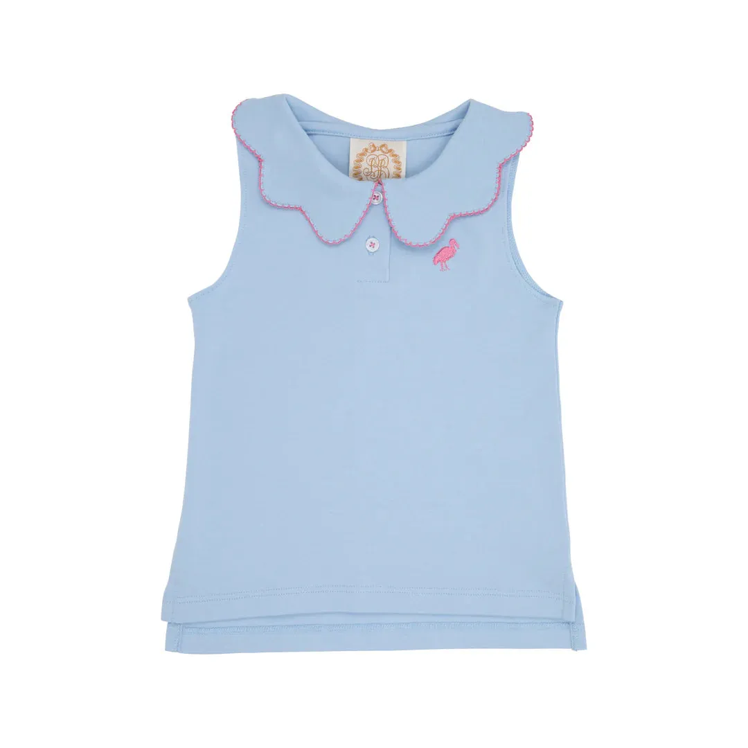 Paige's Playful Polo & Onesie Beale Street Blue With Hamptons Hot Pink Picot & Stork