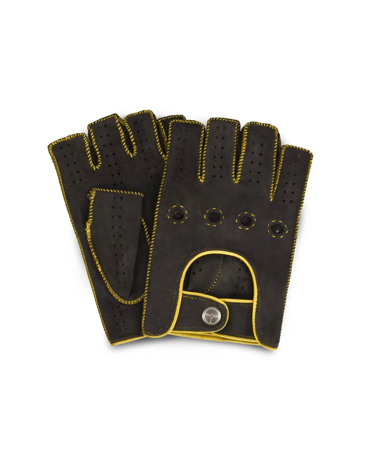 POWERSLIDE - Fingerless Suede Driving Gloves - Dark Grey/Yellow