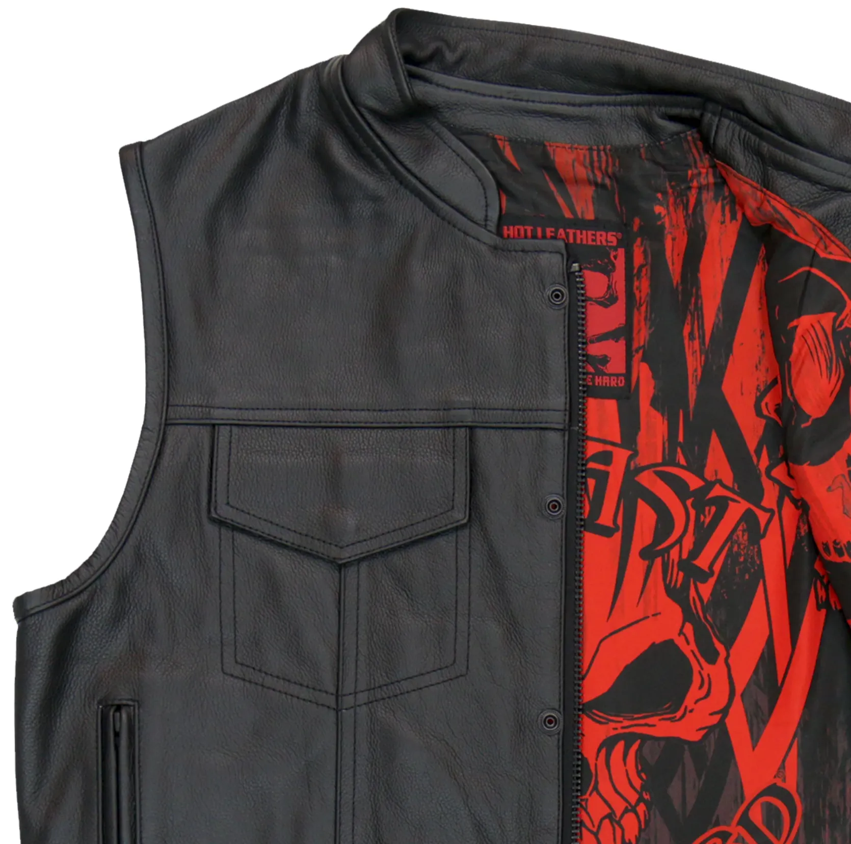 Ride Fast Skull Lined Club Style Leather Waistcoat / Cut by Hot Leathers