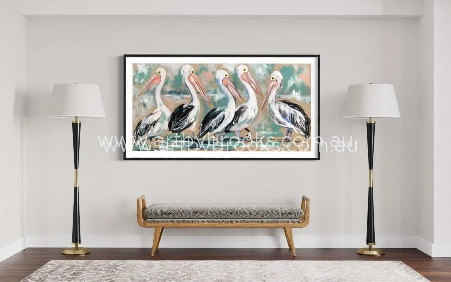 River house pelicans  - art print