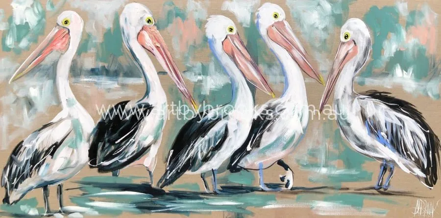 River house pelicans  - art print