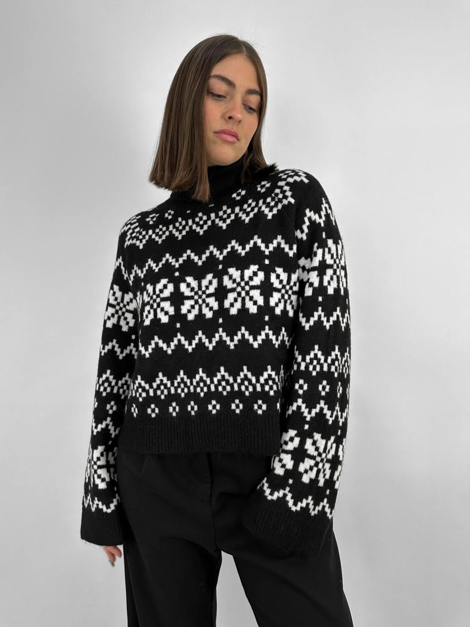 Snowflake Turtleneck Knit Sweater