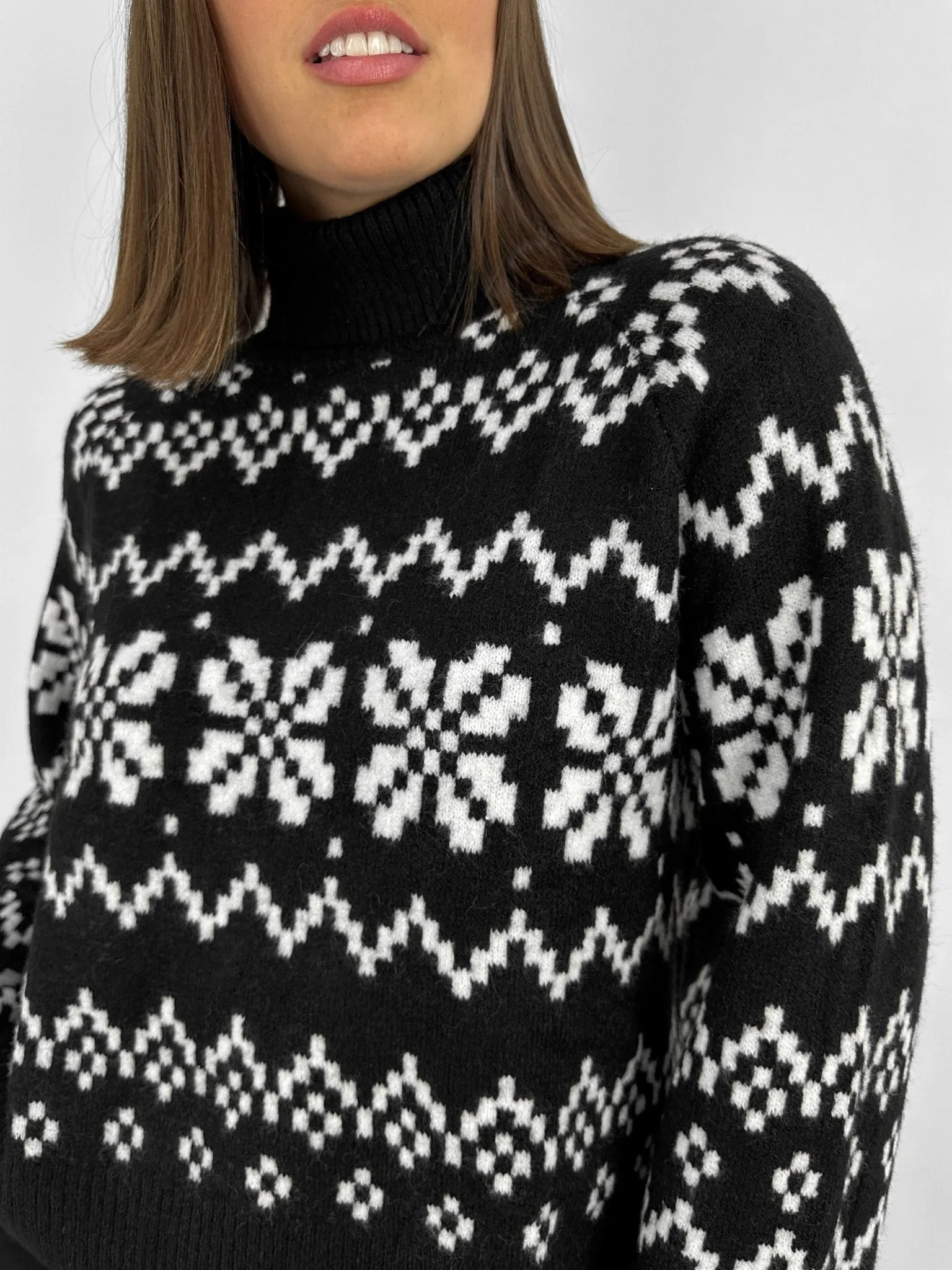 Snowflake Turtleneck Knit Sweater