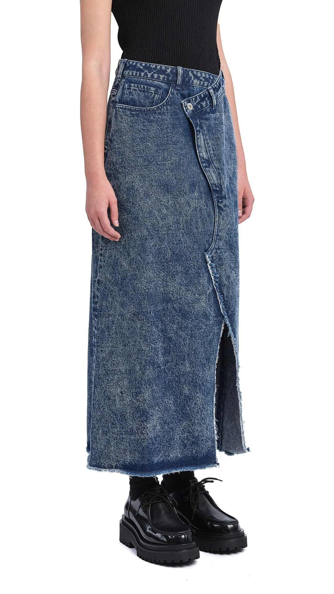 Stone-Washed Denim Fishtail Skirt