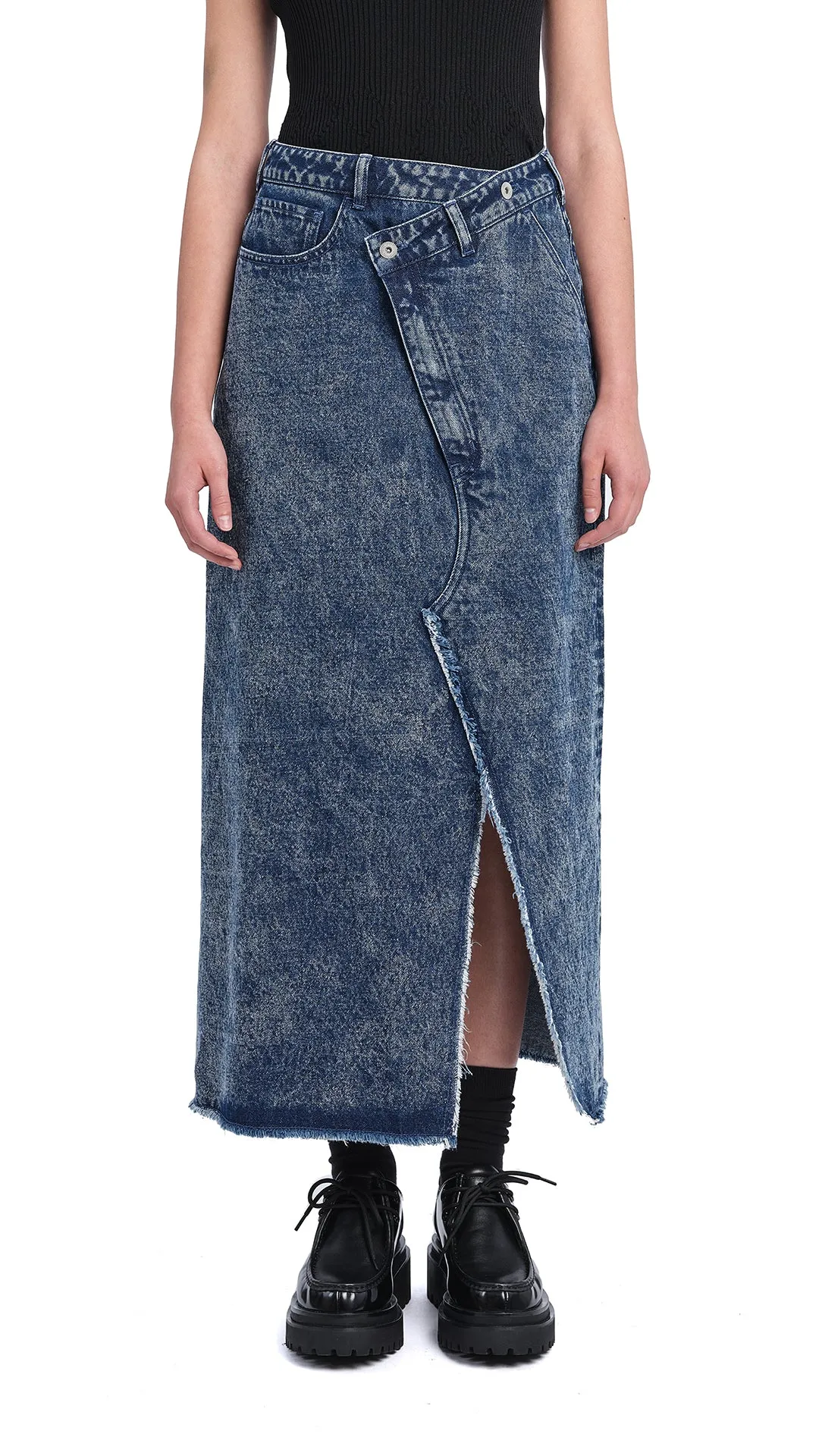 Stone-Washed Denim Fishtail Skirt