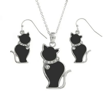 TIDE FASHION JEWELLERY - BLACK SHELL CAT NECKLACE & EARRINGS