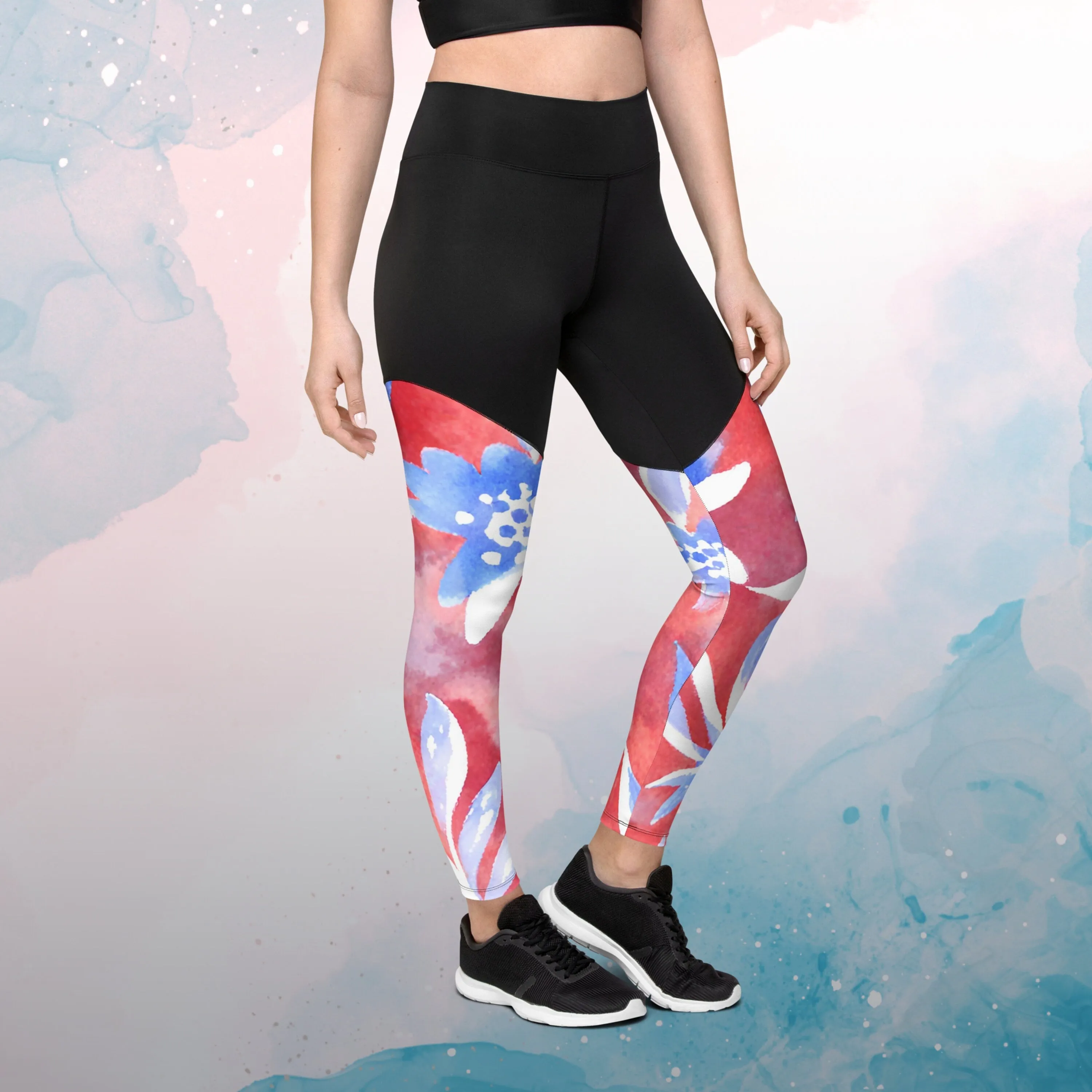 Unique Watercolor Red White and Blue Sports Leggings