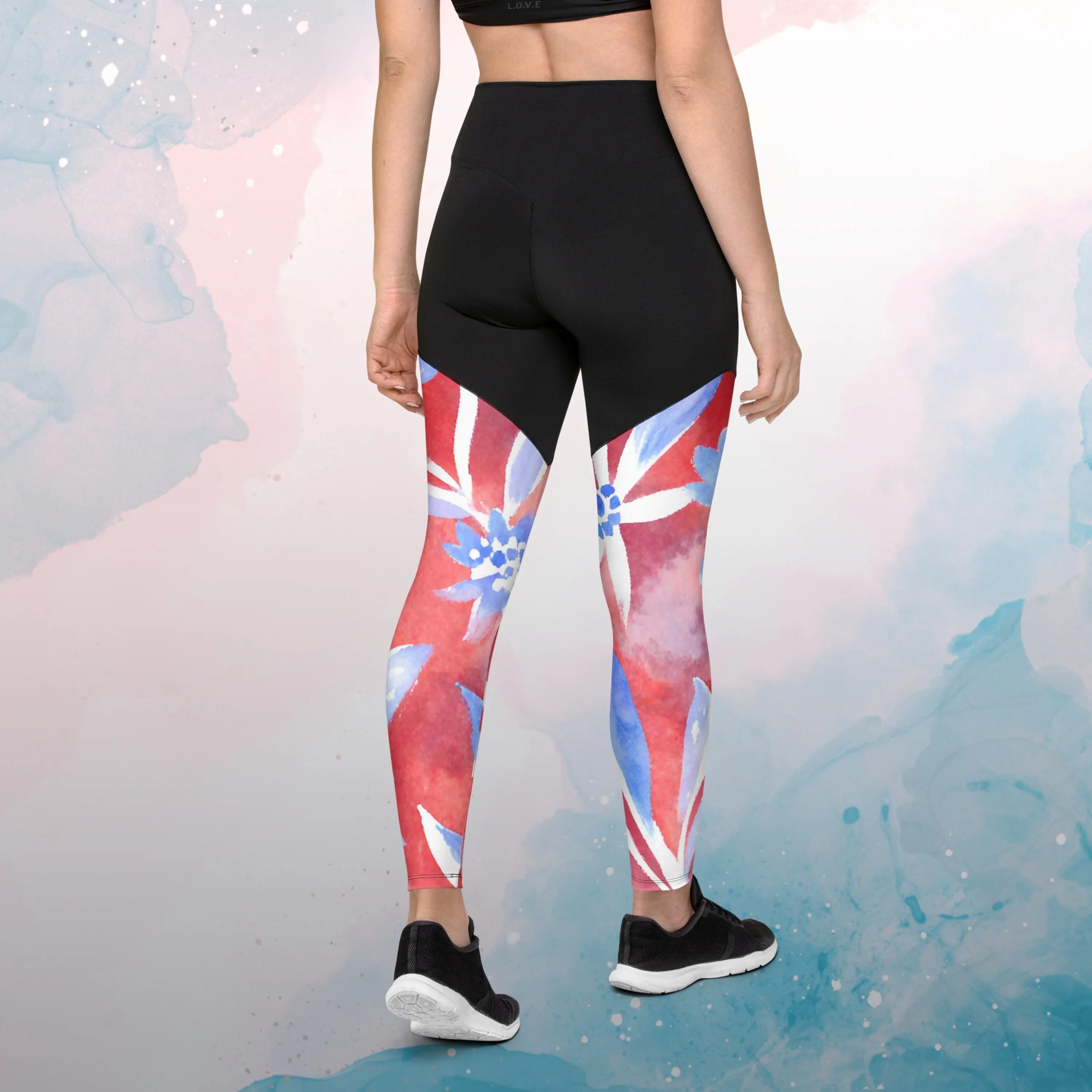 Unique Watercolor Red White and Blue Sports Leggings