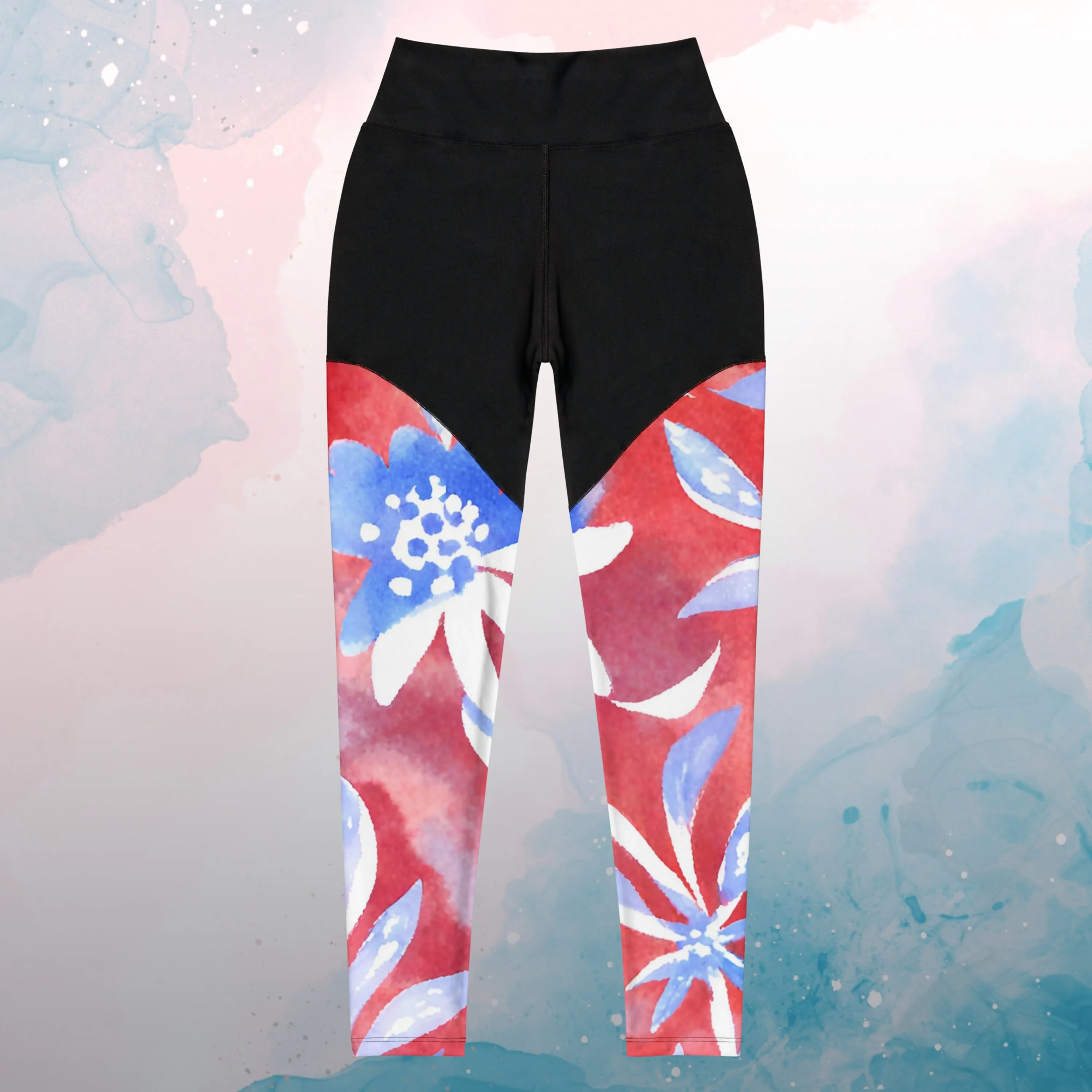 Unique Watercolor Red White and Blue Sports Leggings