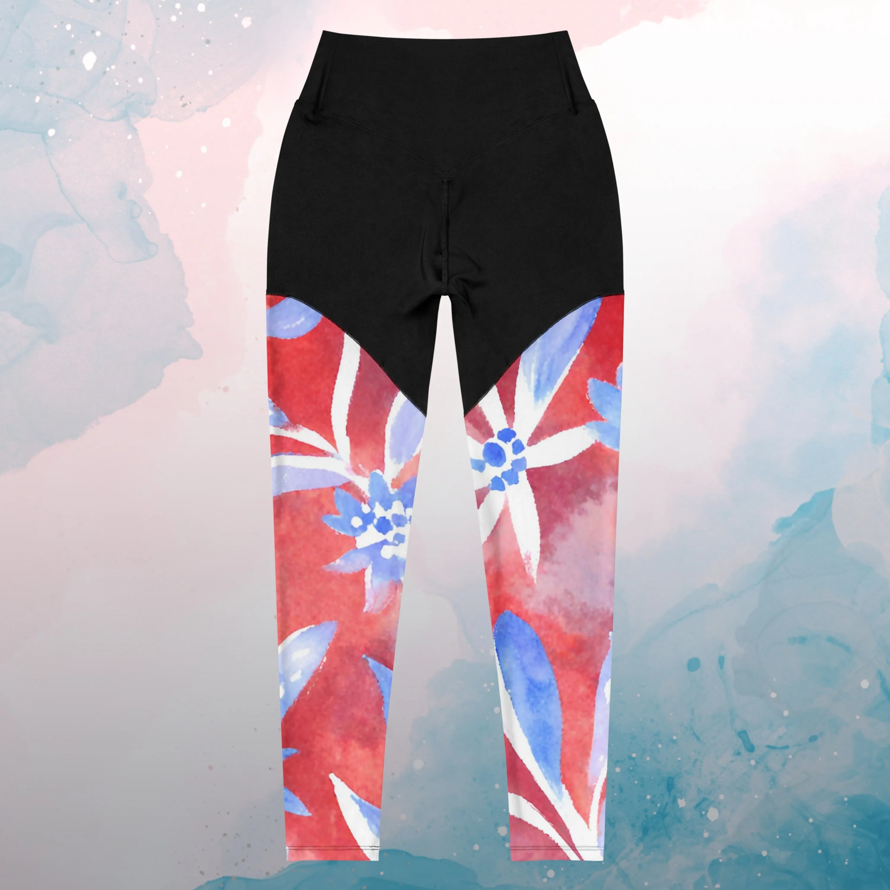 Unique Watercolor Red White and Blue Sports Leggings