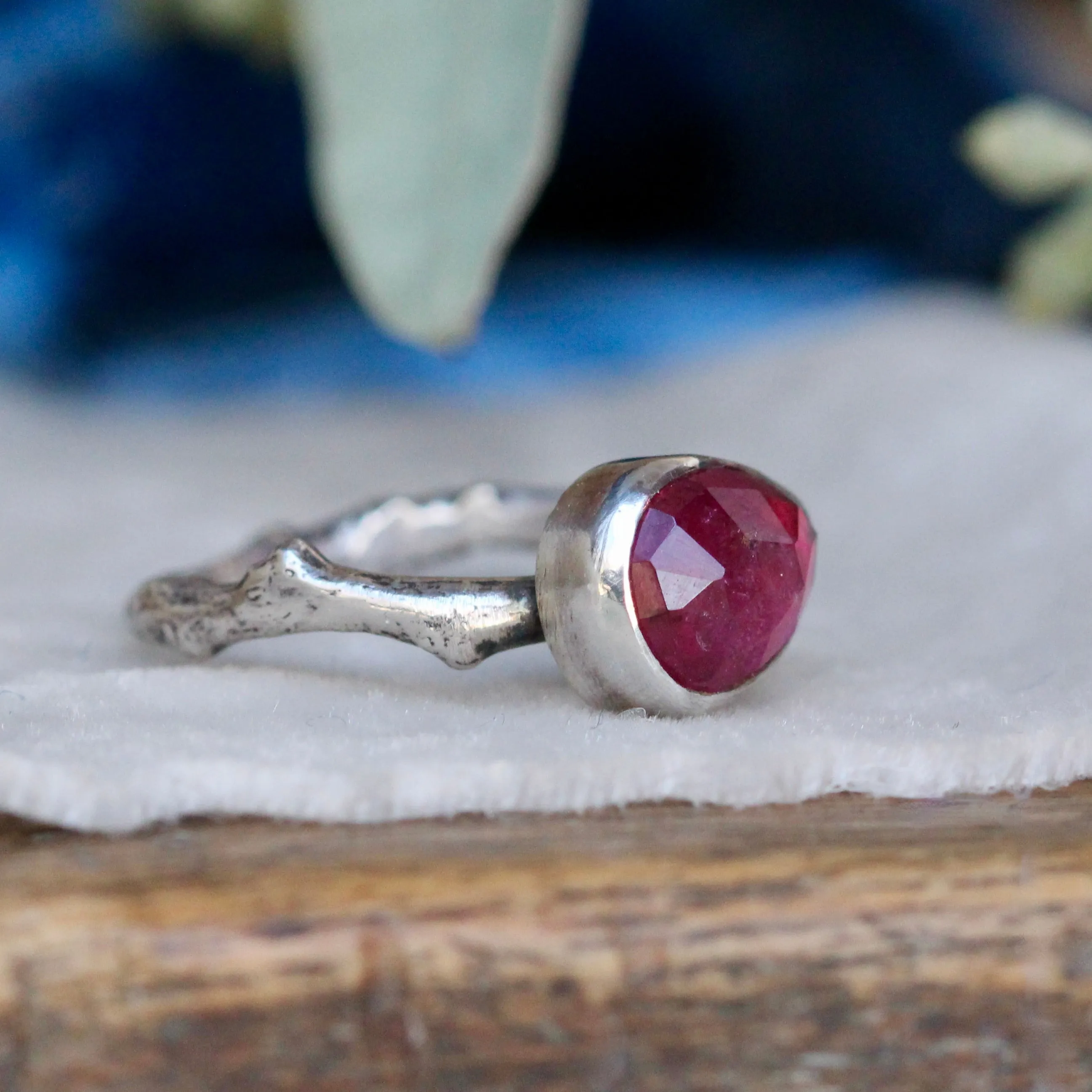 Wanderer Ring Pink Tourmaline and sterling silver cast branch