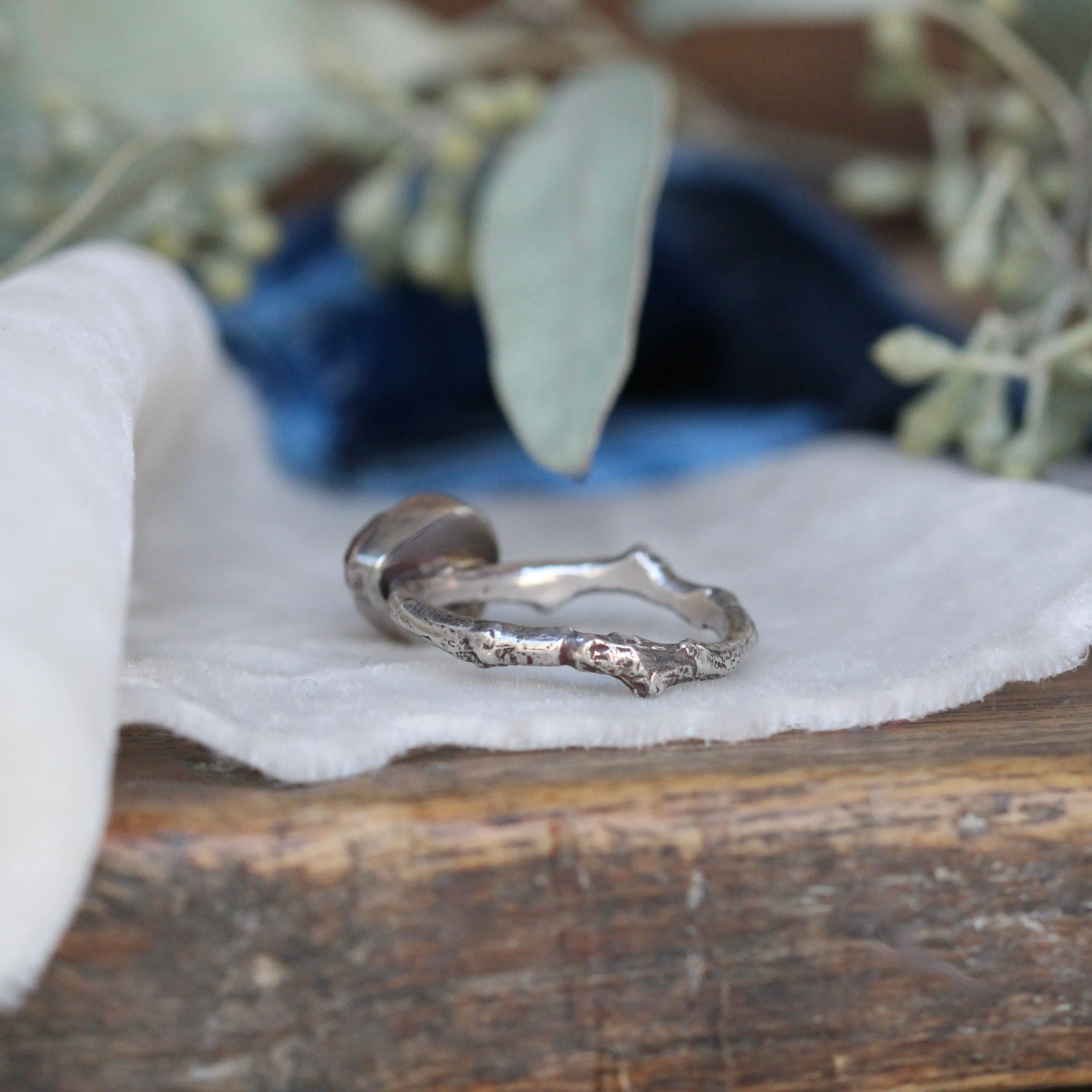 Wanderer Ring Pink Tourmaline and sterling silver cast branch