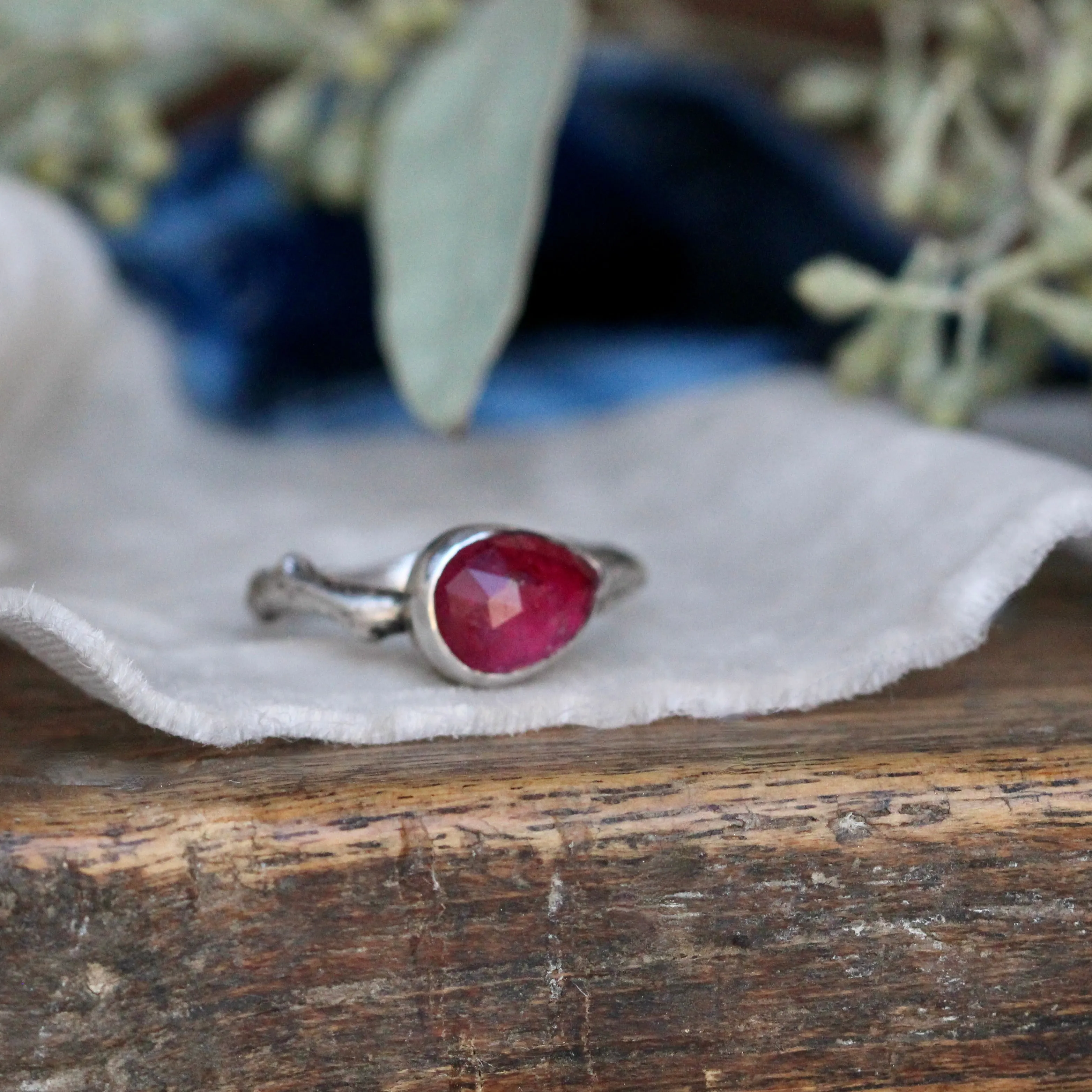 Wanderer Ring Pink Tourmaline and sterling silver cast branch