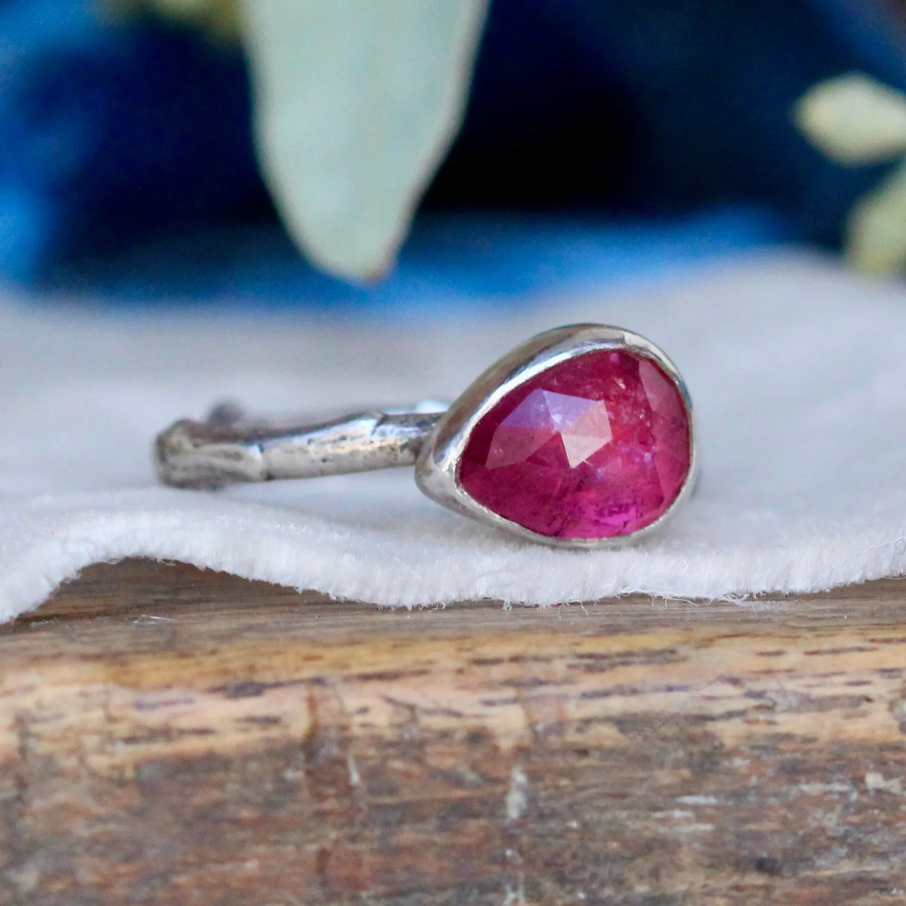 Wanderer Ring Pink Tourmaline and sterling silver cast branch