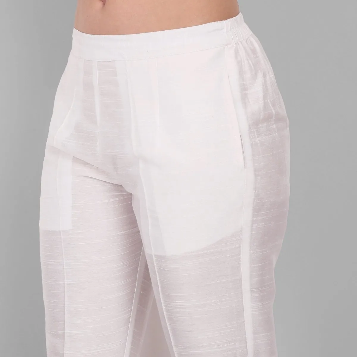 White Straight Cotton Silk Pant with Pockets